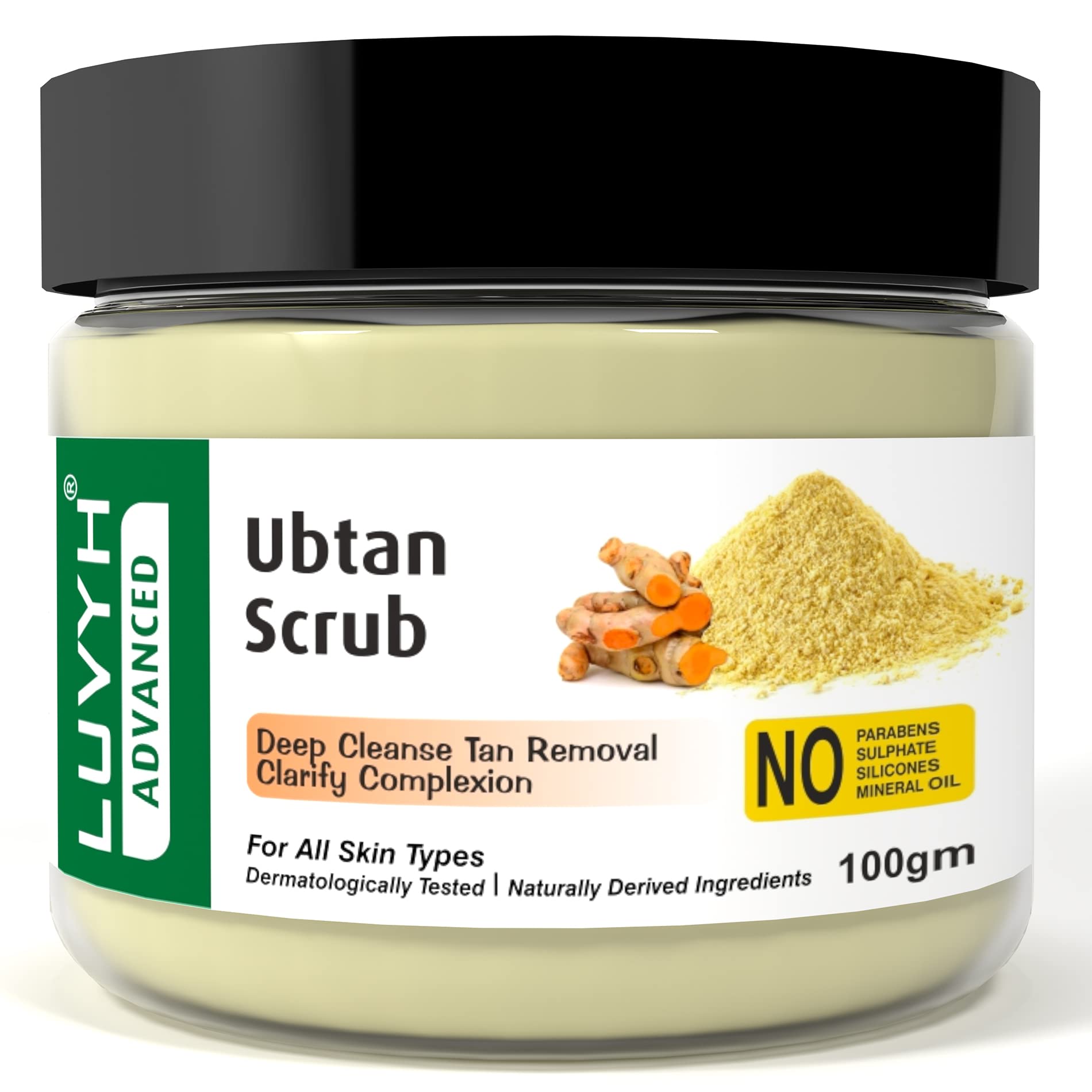 Luvyh Ubtan Face Scrub & Body Scrub with Walnut & Turmeric for Women and Men | Natural Cleansing, Tan Removal & Skin Brightening | Reduces Dark Spots | Nourishes & Glows Skin | Paraben-Free 100g | Perfect for Daily Skincare Routine & Spa Days