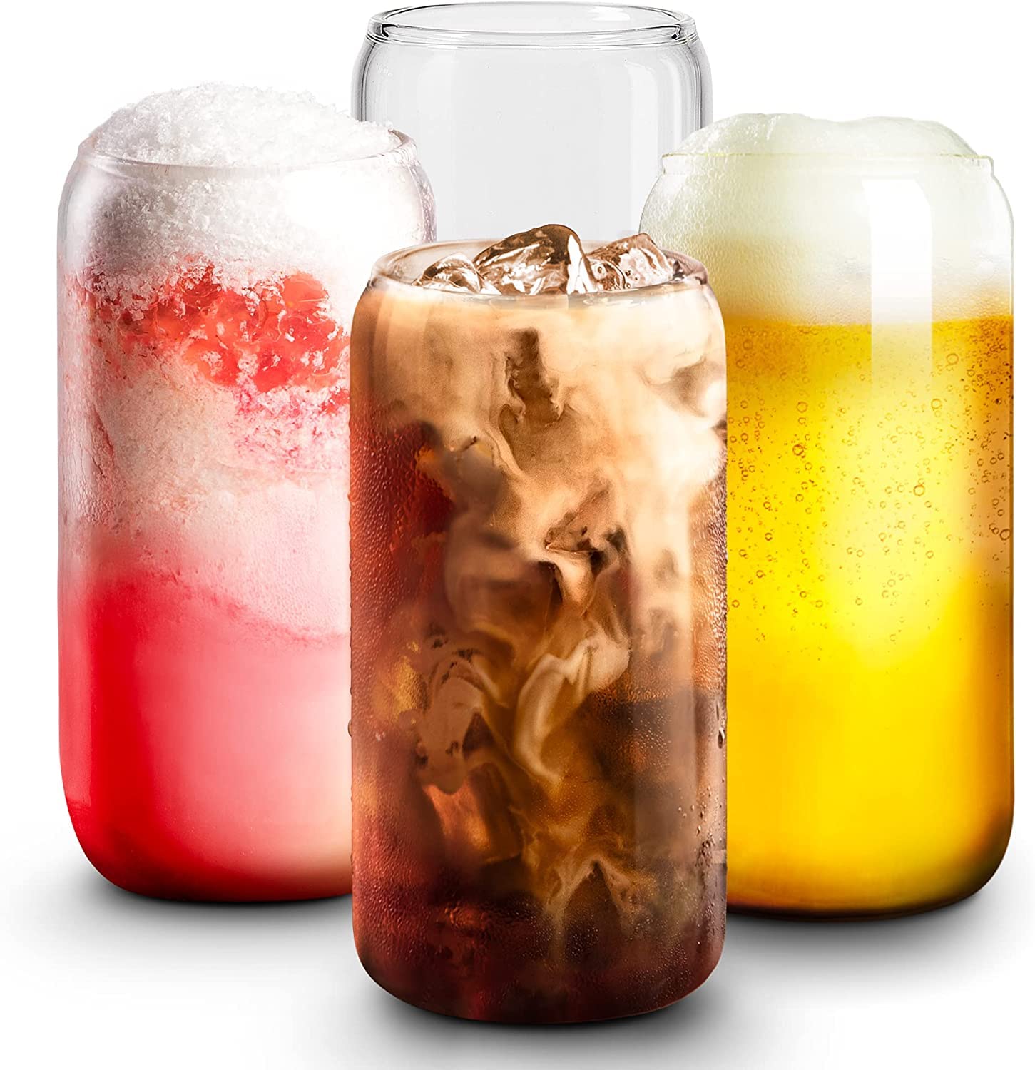 Libbey 20oz Beer Can Tumbler Glasses Set of 4 - Clear Durable Drinking Cups for Iced Coffee, Beer, Water & Soda - Chip Resistant Rim - Perfect for Home, Restaurants & Outdoor Gatherings