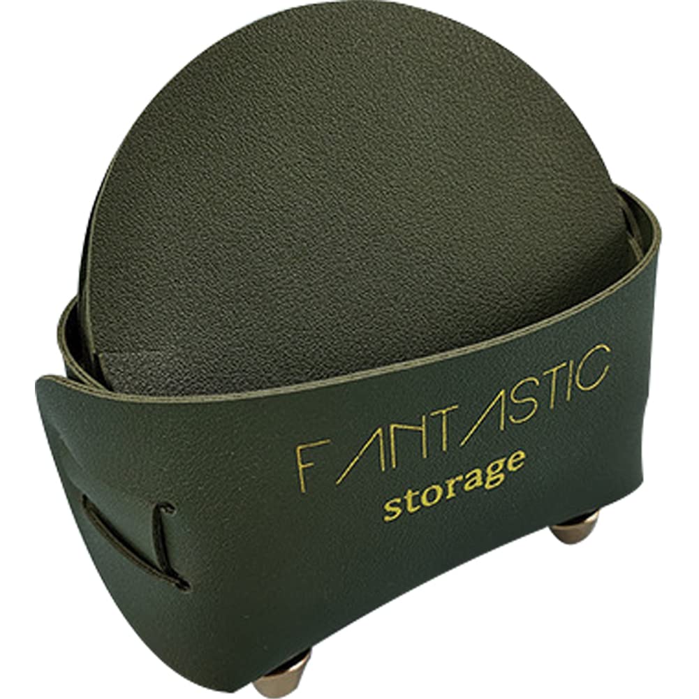 Premium 8-Piece Leather Coaster Set with Holder - Heat-Resistant Round Drink Coasters for Coffee, Tea & Cold Beverages - Elegant Dark Green Kitchen & Bar Decor for Home, Office & Restaurant Use