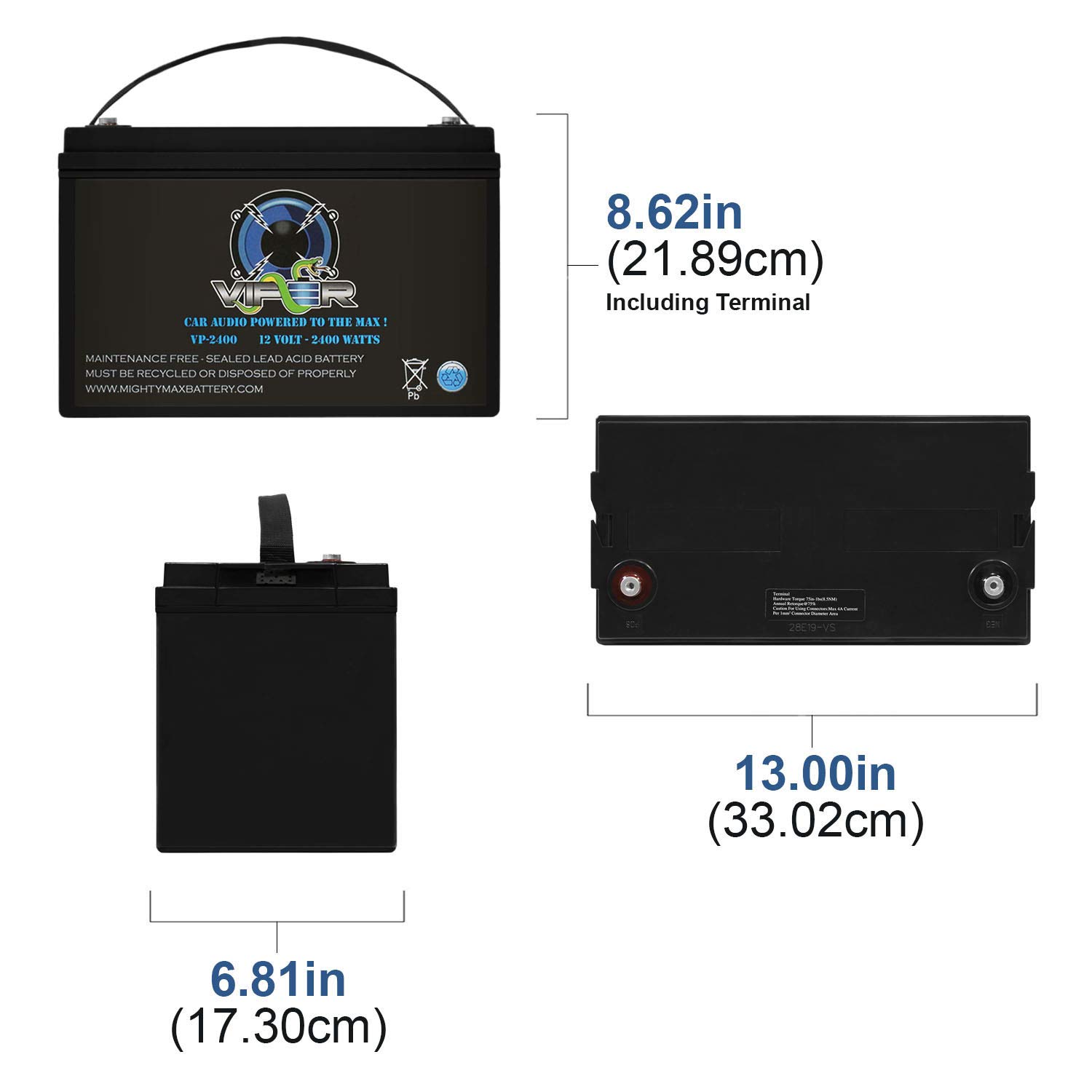 Mighty Max Battery Viper VP-2400 12V 2400W High Power AGM Battery for BOSS Audio AR2400.4 Amplifier - Perfect for Car Audio Systems, Marine Applications, and Off-Grid Power Solutions