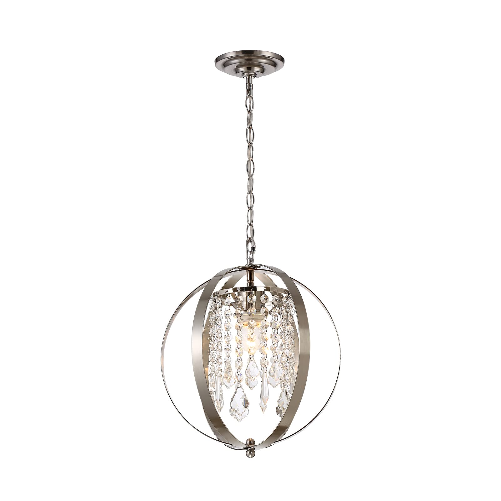 Modern Crystal Globe Chandelier - Mini Chrome Ceiling Light Fixture with Iron Frame for Bedroom, Living Room & Dining Room - Elegant Lighting for Home Decor, Wedding & Party Events
