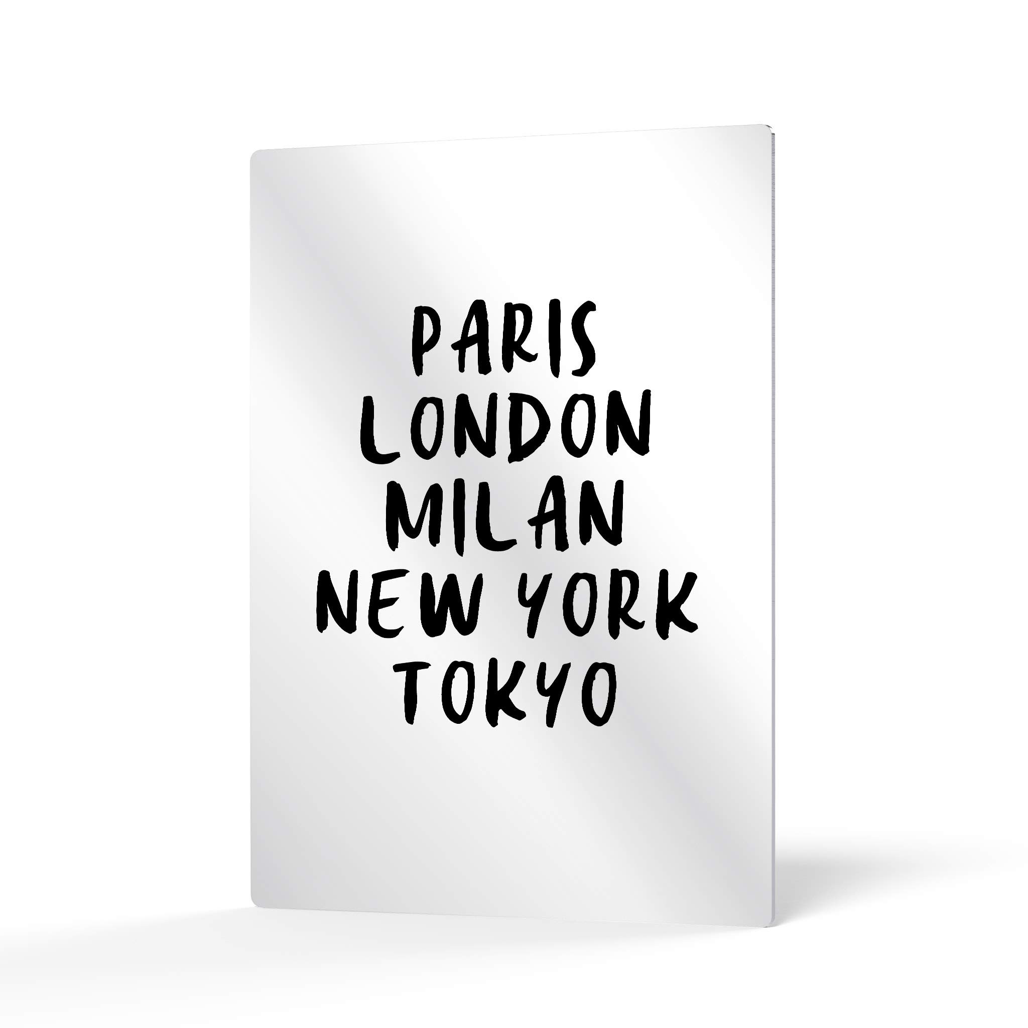 HB Art Design Paris London Milan New York Tokyo Black & White City Skyline Metal Wall Art - Fashion Lettering Print for Office, Dorm, Bathroom, Living Room & Bedroom Decor - Ready to Hang 30x20 Inches - Perfect for Modern Home & Apartment Aesthetic