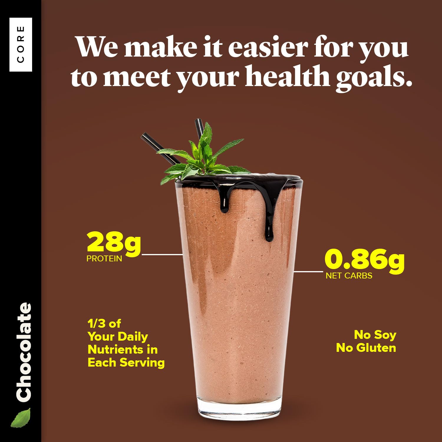 Keto Chow Chocolate Core (with Stevia) - Low Carb Keto Meal Replacement Shake Powder - Nutritionally Complete Protein Shake - Dairy Free & Delicious - 21 Meal Serving - Perfect for Weight Loss, Busy Lifestyles & On-the-Go Nutrition