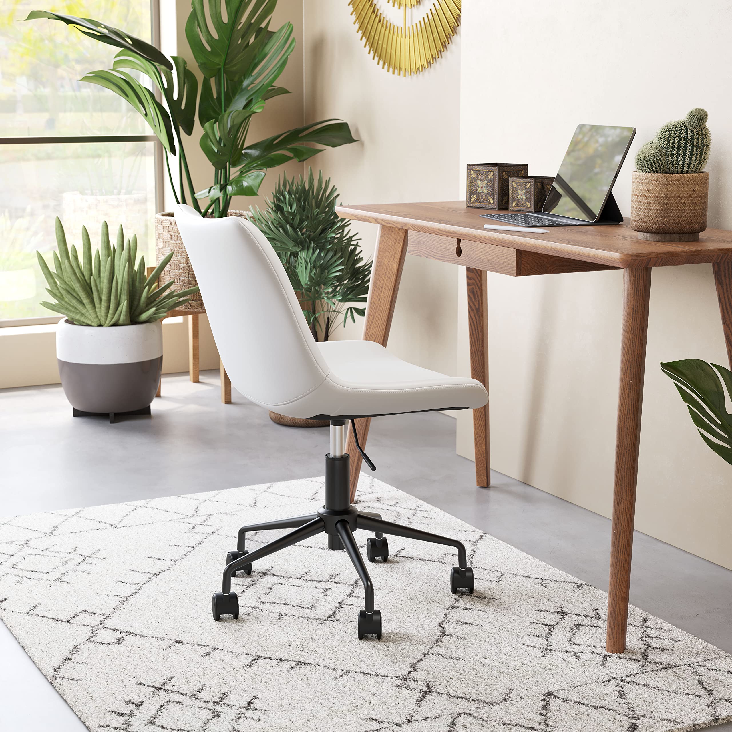 Zuo Byron Modern Office Chair - Ergonomic Desk Chair with Adjustable Height & Lumbar Support - White - Perfect for Home Office, Gaming & Workspace