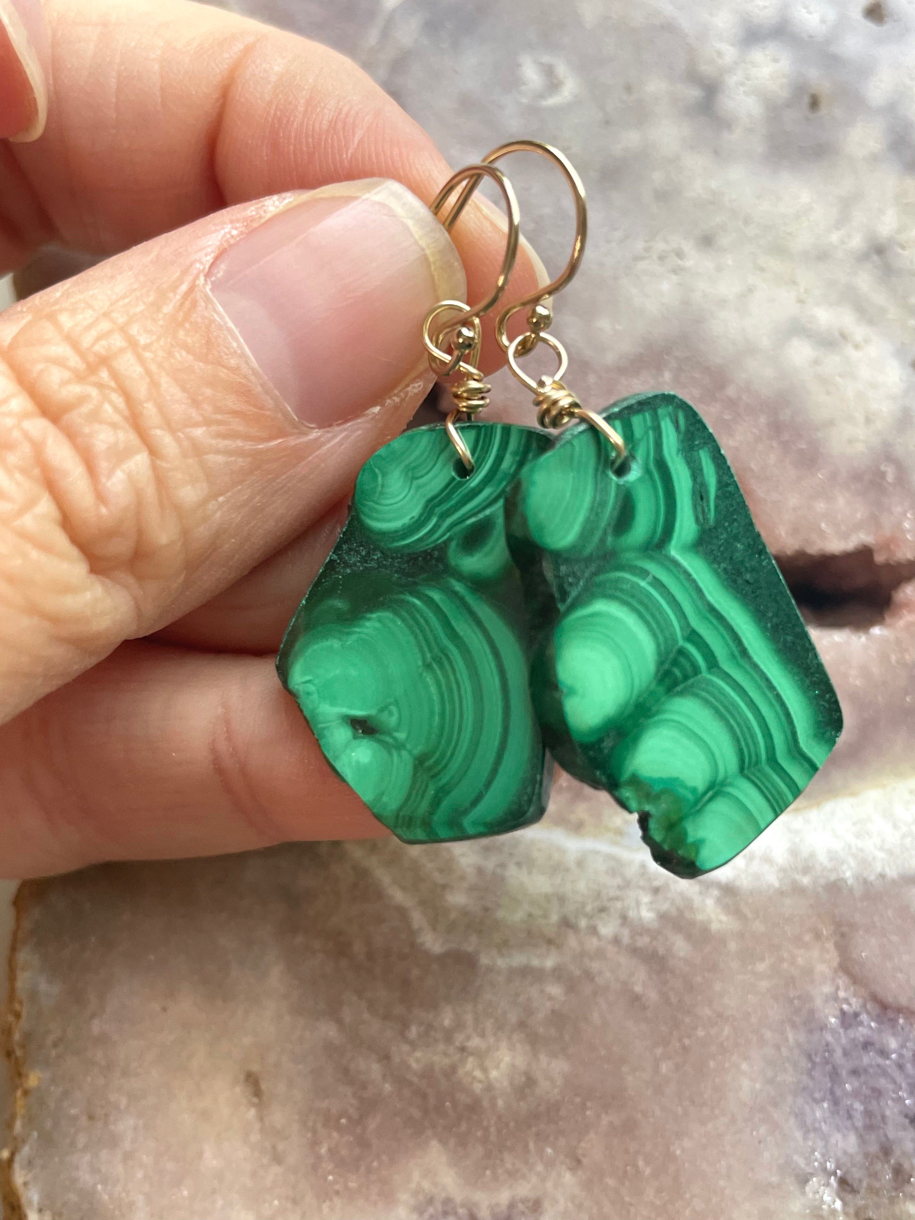 14kt Gold Filled Malachite Crystal Dangle Earrings | Healing Stone Jewelry for Women, Boho Chic Accessories for Everyday Wear & Special Occasions