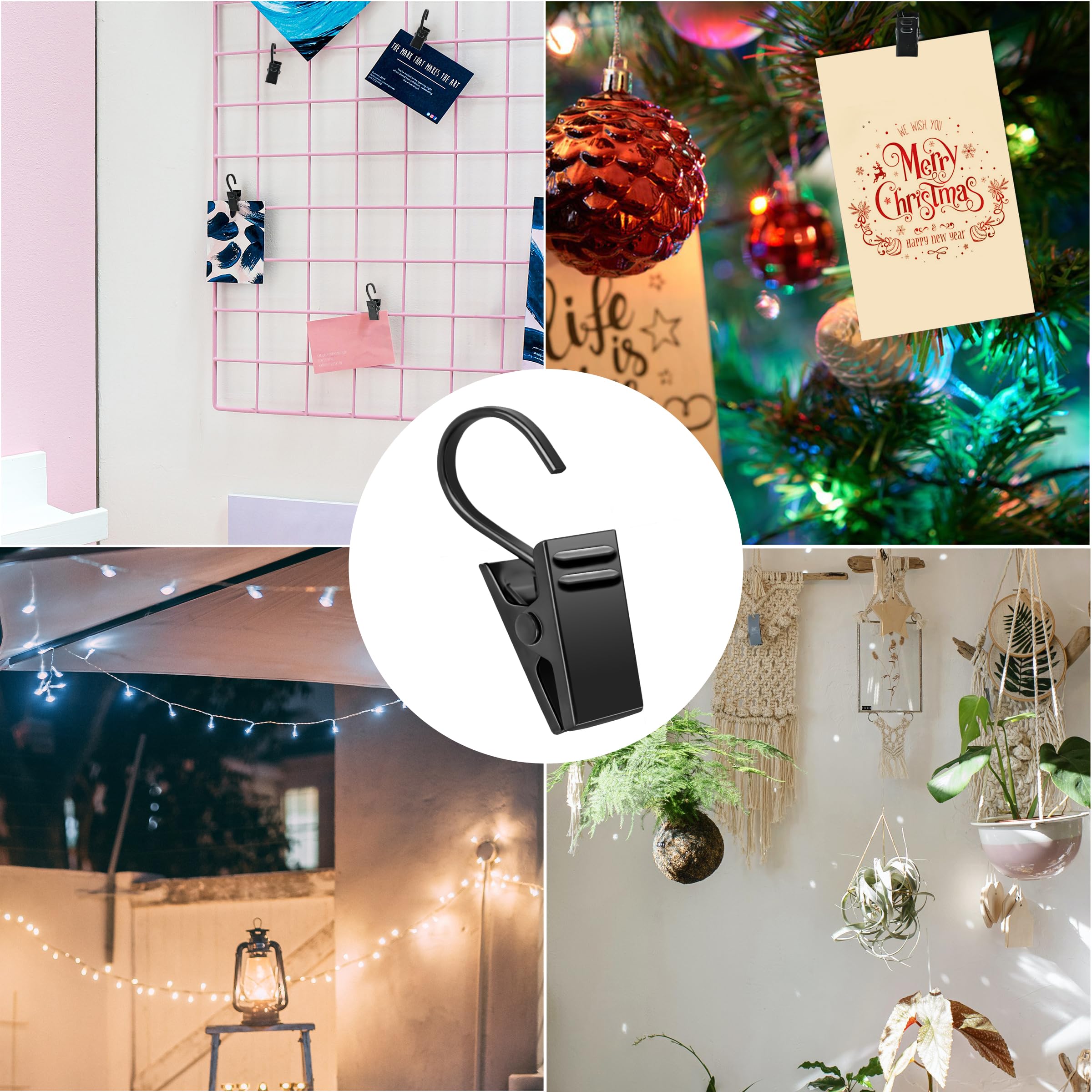 VRSS Black Curtain Hanging Clips - 30 Pack Heavy Duty Hook Clips for Home Decor, Photo Display, Art Craft Hanging & Party String Lights - Perfect for Bedroom, Living Room, Wedding & Event Decoration