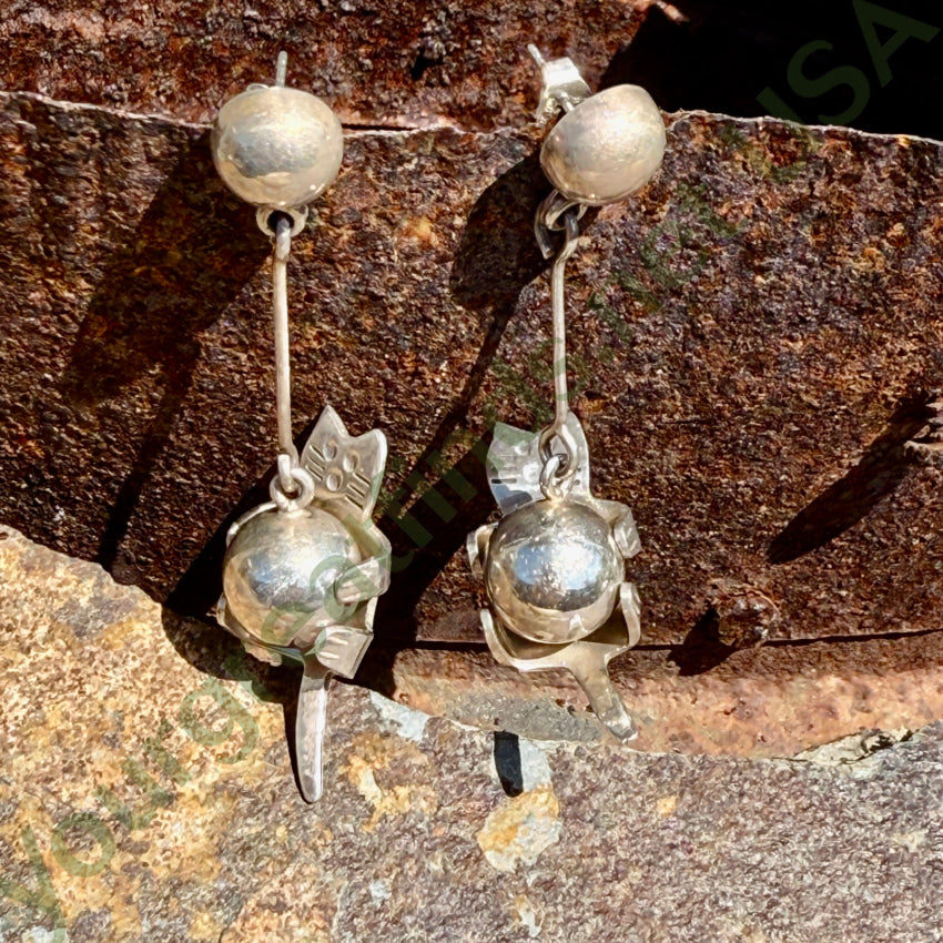 Vintage Sterling Silver Cat & Orb Pierced Post Earrings | Dainty Boho Jewelry for Women | Perfect for Parties, Date Nights & Gifts