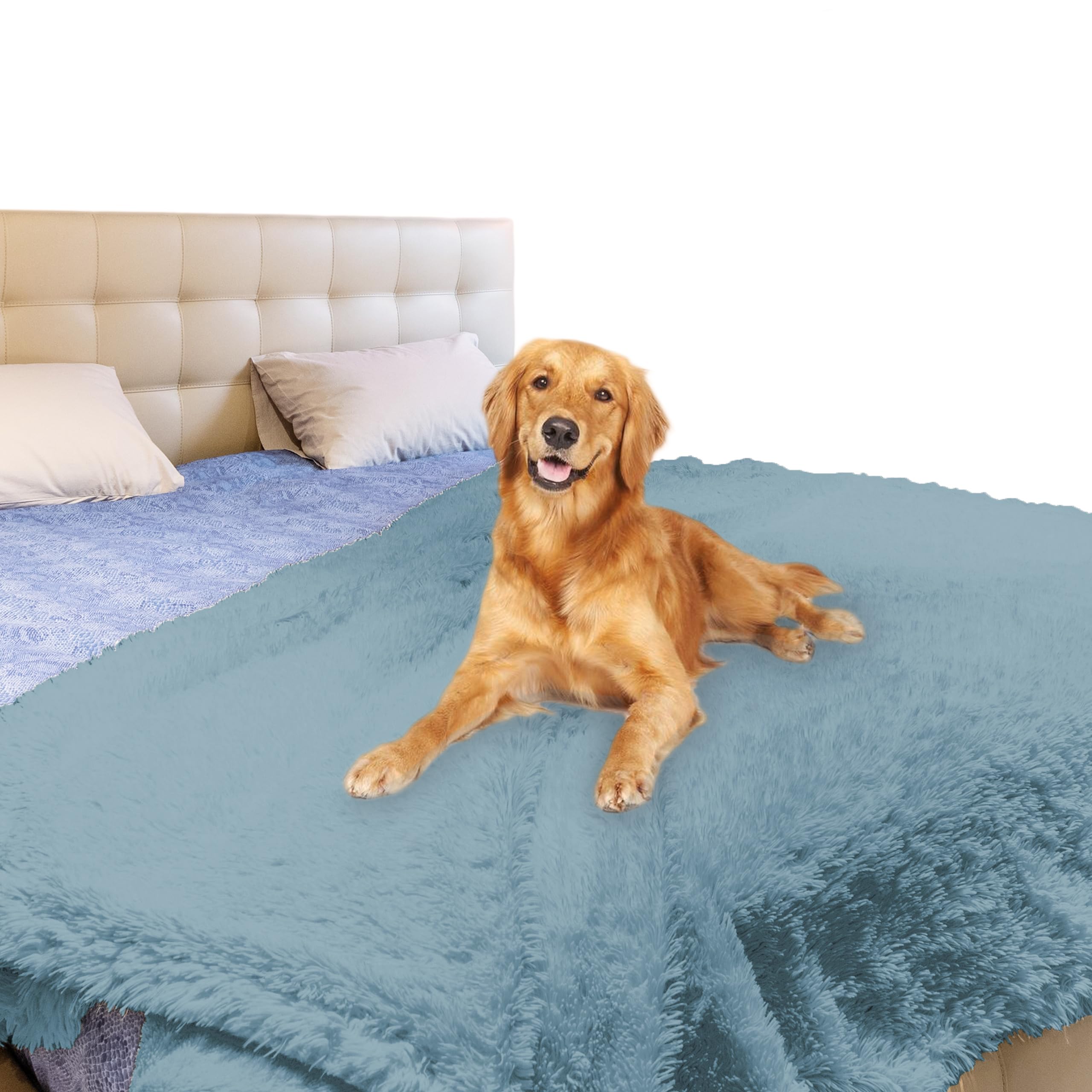 Waterproof Dog Blanket for Large Dogs - Soft Plush Pet Blanket for Bed, Couch & Sofa - XL Blue Faux Fur Furniture Protector - Perfect for Indoor Use, Travel & Car Rides