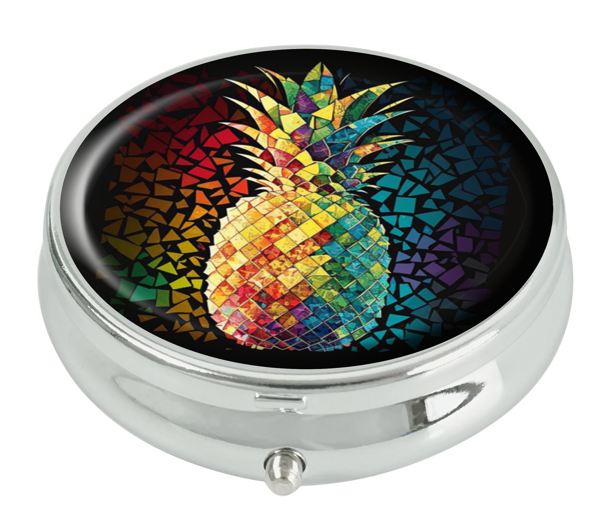 Stylish Navy Pineapple Round Pill Box - Portable Tablet Holder & Purse Organizer - Perfect for Travel, Home, and Office Use