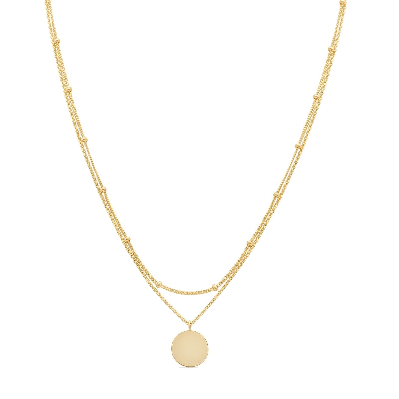 14K Solid Yellow Gold Beaded Double Wrap Medallion Necklace - Elegant Layered Jewelry for Women, Perfect for Weddings, Parties & Everyday Wear