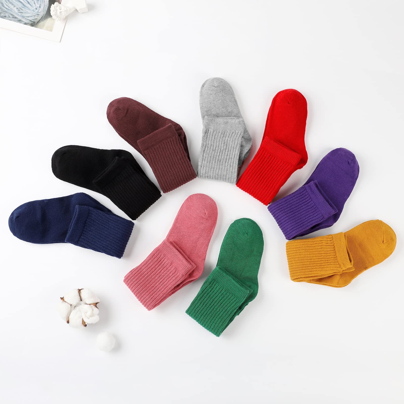 BOOPH 9 Pairs Kids Girls Slouch Socks - Knee High Athletic Crew Socks for Toddler & Baby Girls - Soft & Comfortable for School, Sports & Everyday Wear