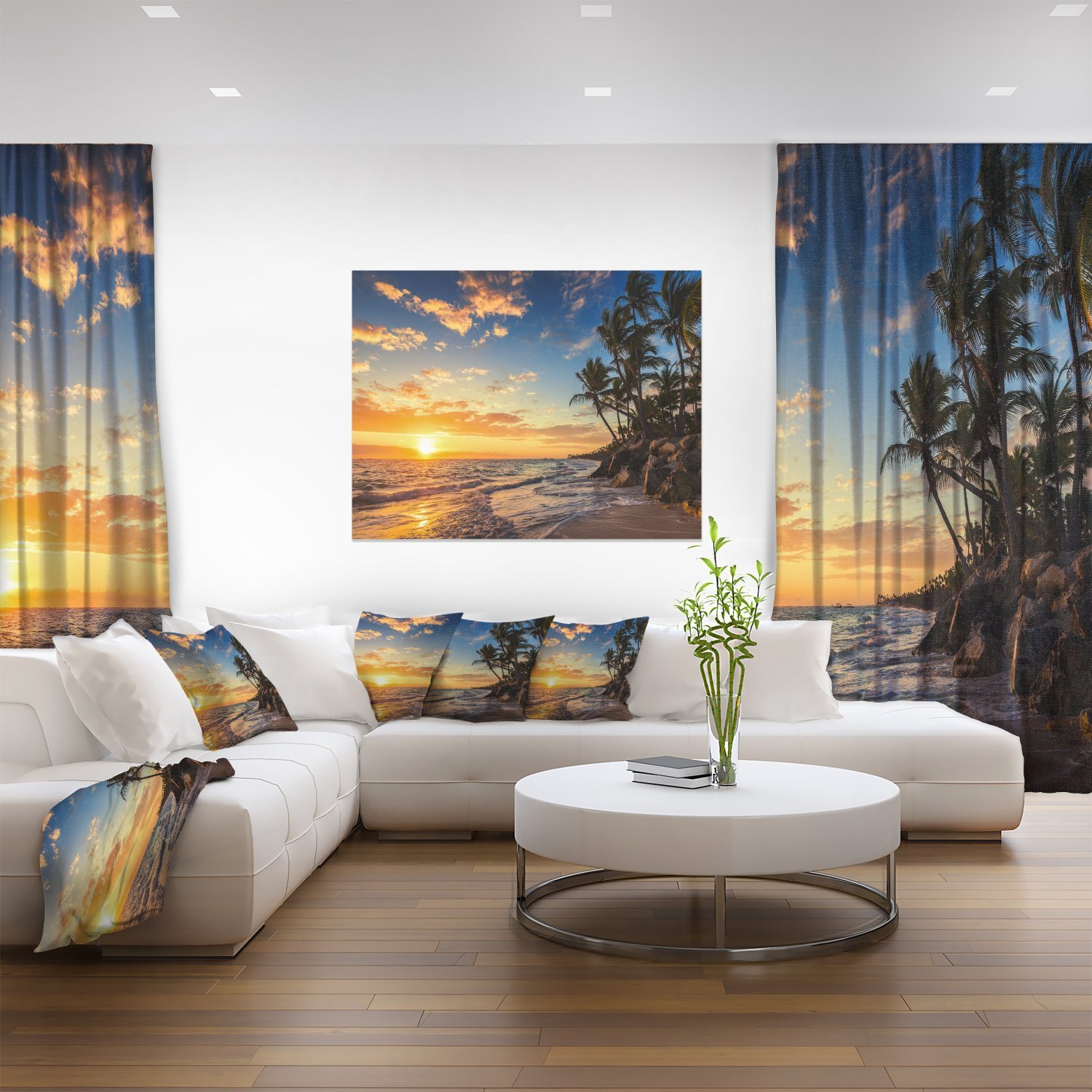 Extra Large Tropical Island Beach Seascape Canvas Art - Palm Trees & Ocean View - Perfect for Living Room, Bedroom, or Office Wall Decor