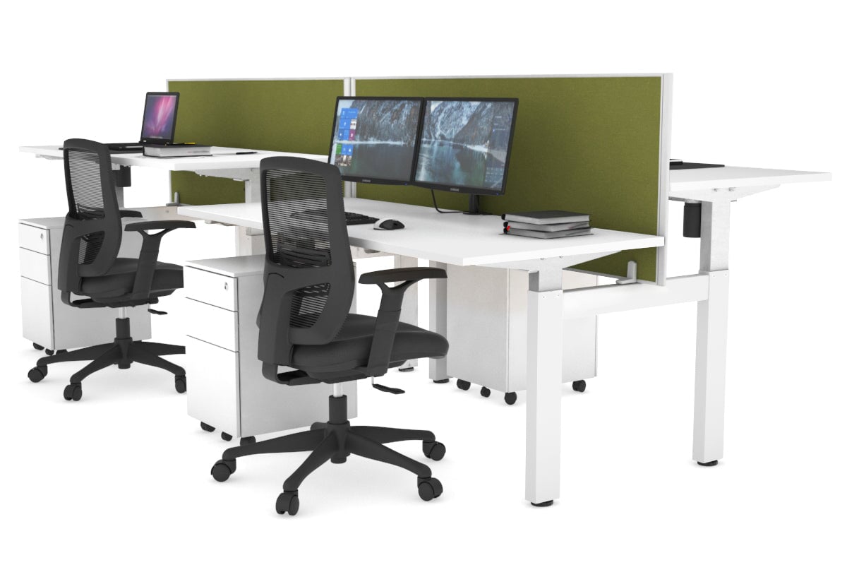 Adjustable Height 4-Person H Bench Workstation - White Frame [1200L x 700W] for Office, Classroom, or Workshop Use
