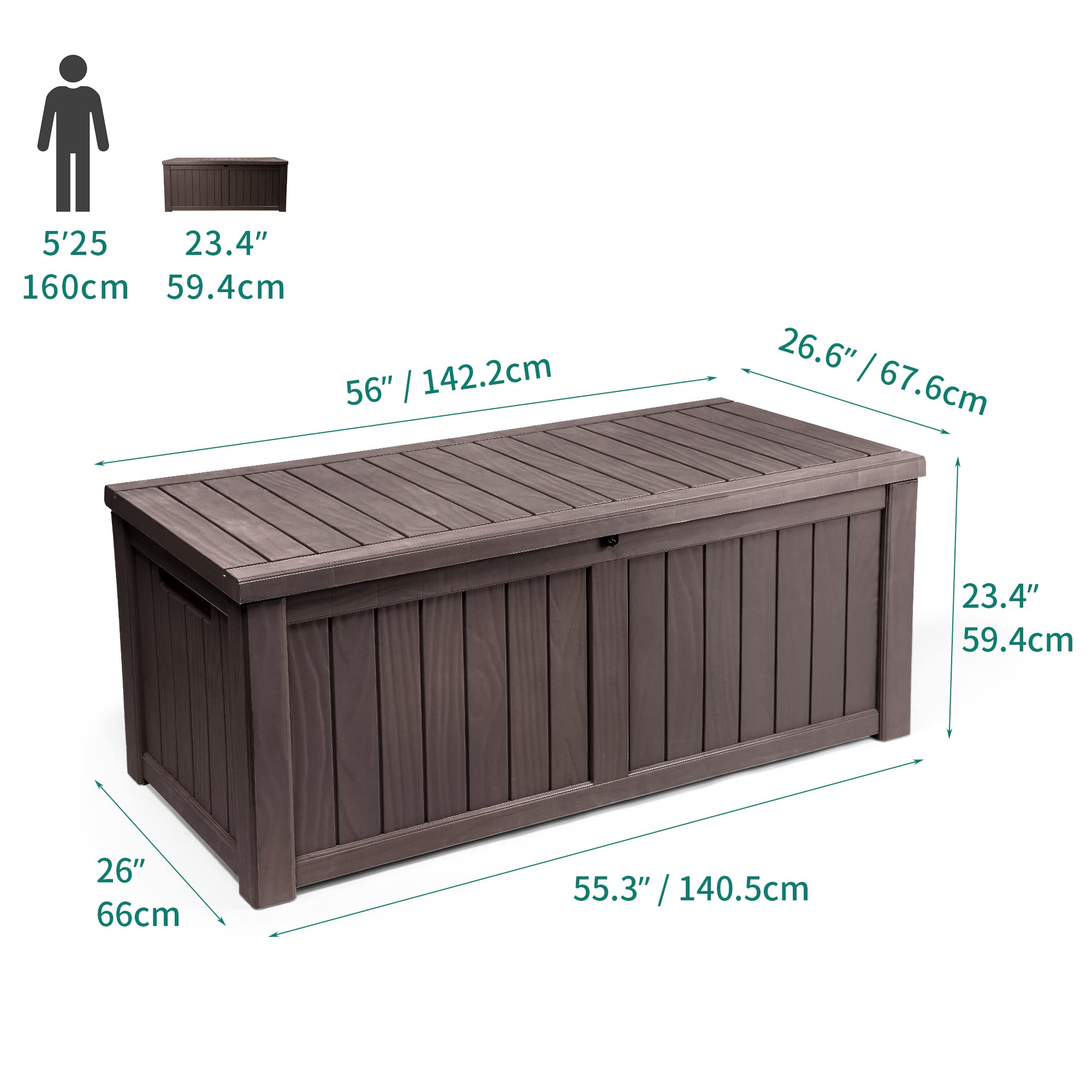 YITAHOME 120 Gallon Outdoor Storage Deck Box - Large Waterproof Resin Patio Storage Container for Garden Tools, Pool Supplies & Outdoor Cushions - Lockable Deck Box (Brown) - Perfect for Backyard, Patio & Poolside Organization