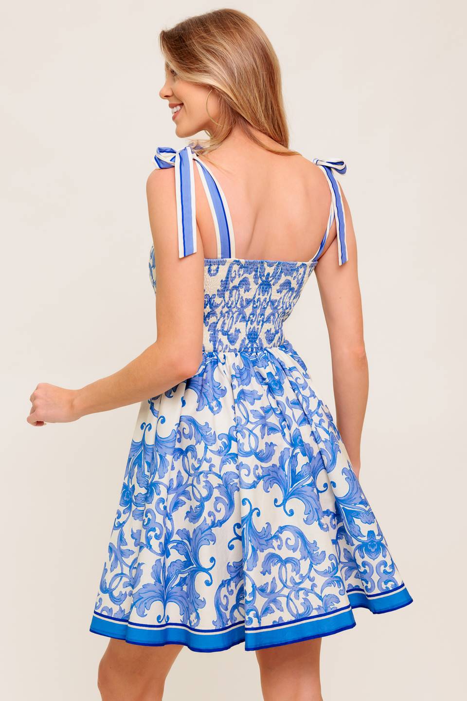 DAYS IN FLORENCE Blue Mini Dress - Women's Summer Casual Flowy Short Sleeve Dress for Beach Vacation, Date Night & Outdoor Parties
