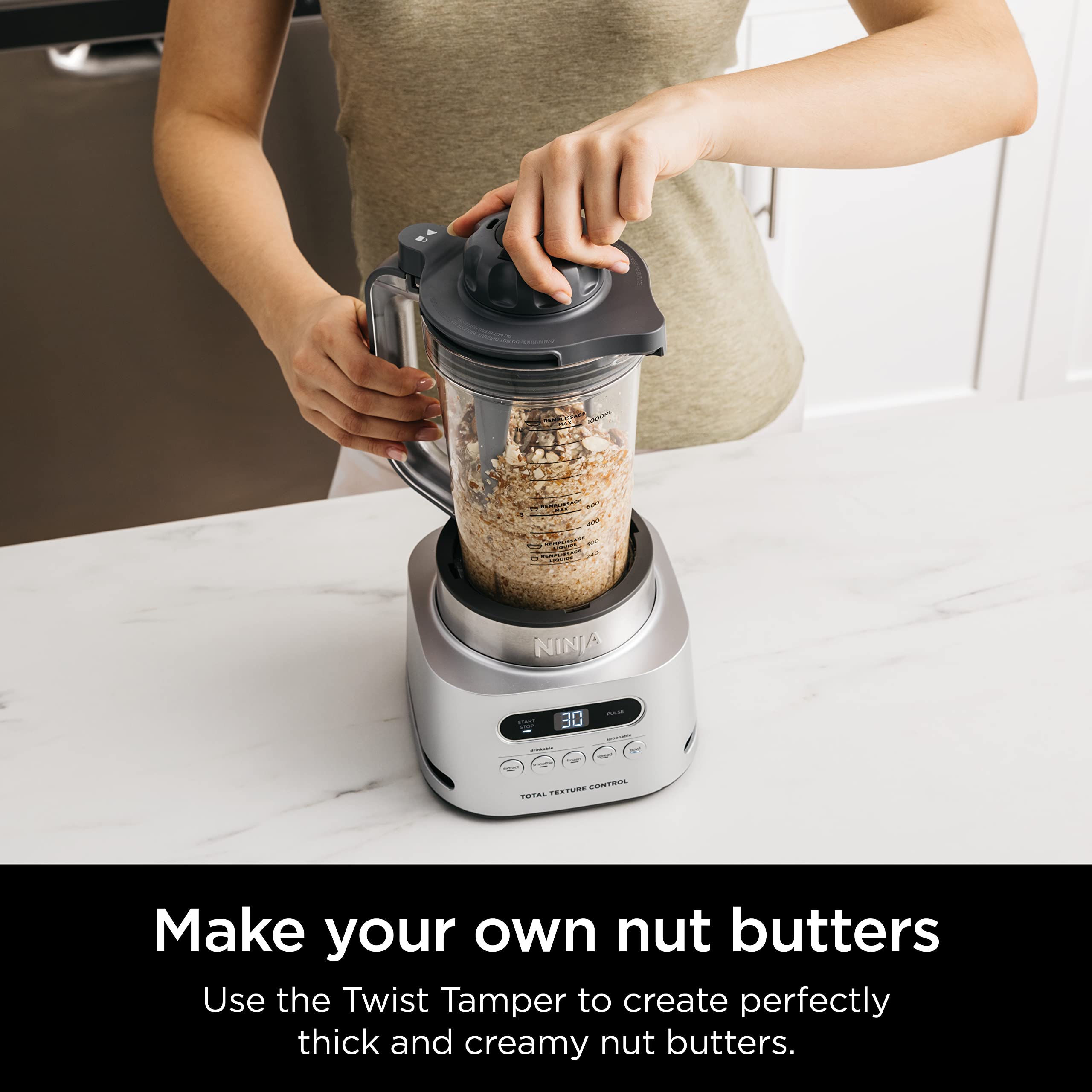 Ninja SS151 TWISTi Blender DUO - 1600W High-Speed Smoothie Maker & Nutrient Extractor with 5 Functions (Smoothies, Spreads & More) | Includes 34oz Pitcher & 2 To-Go Cups | SmartTORQUE Technology | Perfect for Smoothies, Nut Butters & Meal Prep - Gray