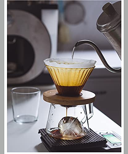 Premium Embossed Glass Pour Over Coffee Filter with Wooden Stand - Handcrafted Drip Coffee Maker for Home, Office & Camping - Perfect for Specialty Coffee Lovers & Baristas