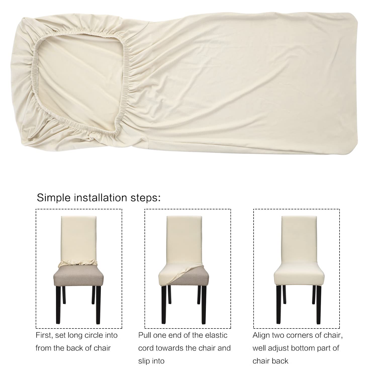 Stretch Spandex Dining Chair Covers - Washable & Removable Parson Chair Slipcovers for Kitchen, Dining Room & Office - Beige Light (Set of 6) - Protect & Decorate Your Chairs