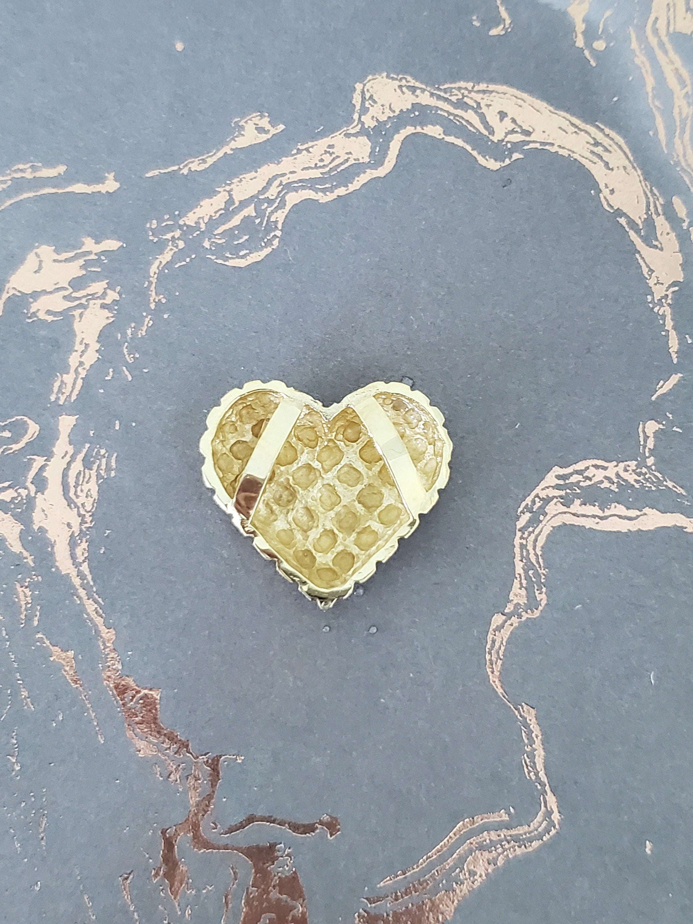 14K Yellow Gold Heart Shaped Bark & Polished Necklace - Elegant Valentine's Gift for Her, Anniversary Jewelry, Romantic Everyday Wear