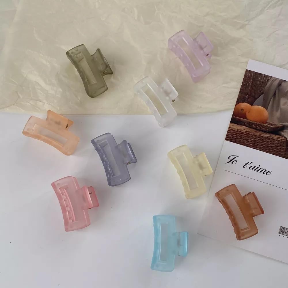 HOME13™ Matte Transparent Large Rectangle Hair Claw Clips - Non-Slip Powerful Hair Clips for Women & Girls (8 Pack, Multicolor) - Perfect for Thin & Thick Hair Styling, Work, School & Everyday Use