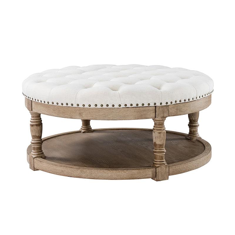 Danilynn Tufted Round Cocktail Ottoman Coffee Table - Stylish Footrest & Side Table for Living Room, Bedroom & Lounge Areas
