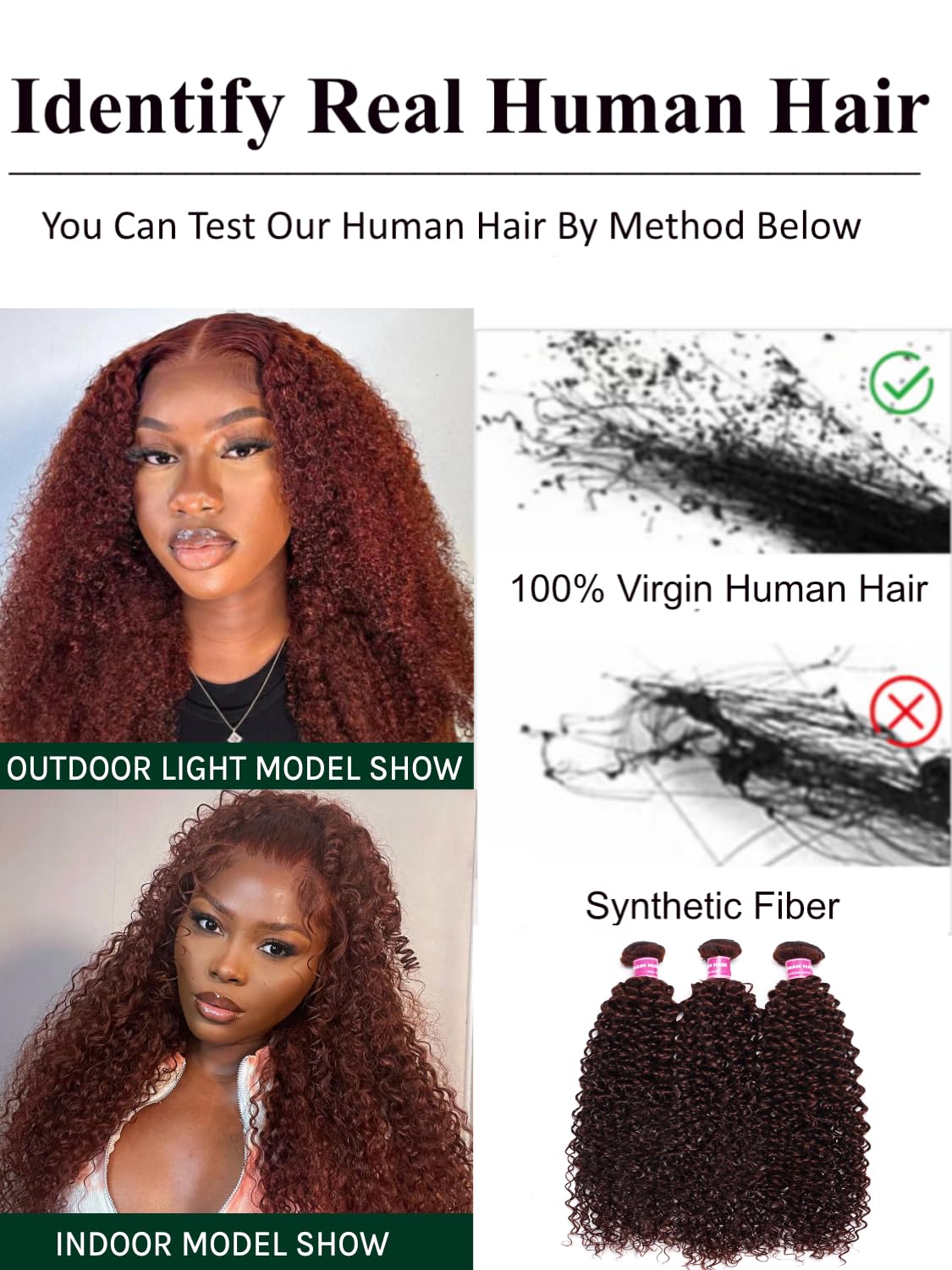 KLAIYI 10A Reddish Brown Curly 3 Bundles Brazilian Virgin Human Hair Weave 10 12 14 Inch - 100% Unprocessed Remy Hair Extensions for Sew in, Auburn Brown Copper Red 33B Color - Perfect for Daily Styling, Parties & Special Occasions