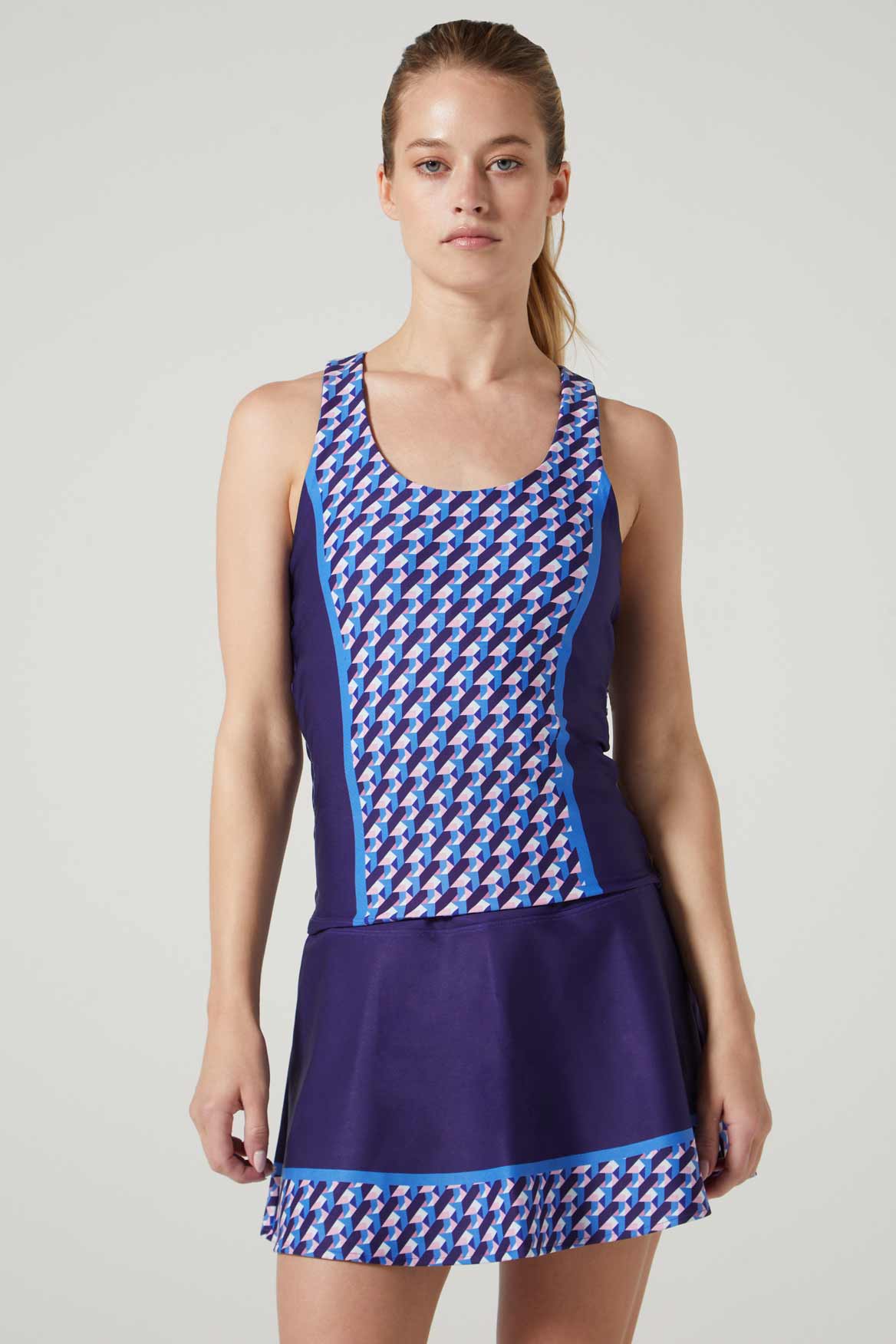 Paula Midi Tank Top - Geometric Print Women's Casual Summer T-Shirt | Perfect for Beach, Vacation & Everyday Wear