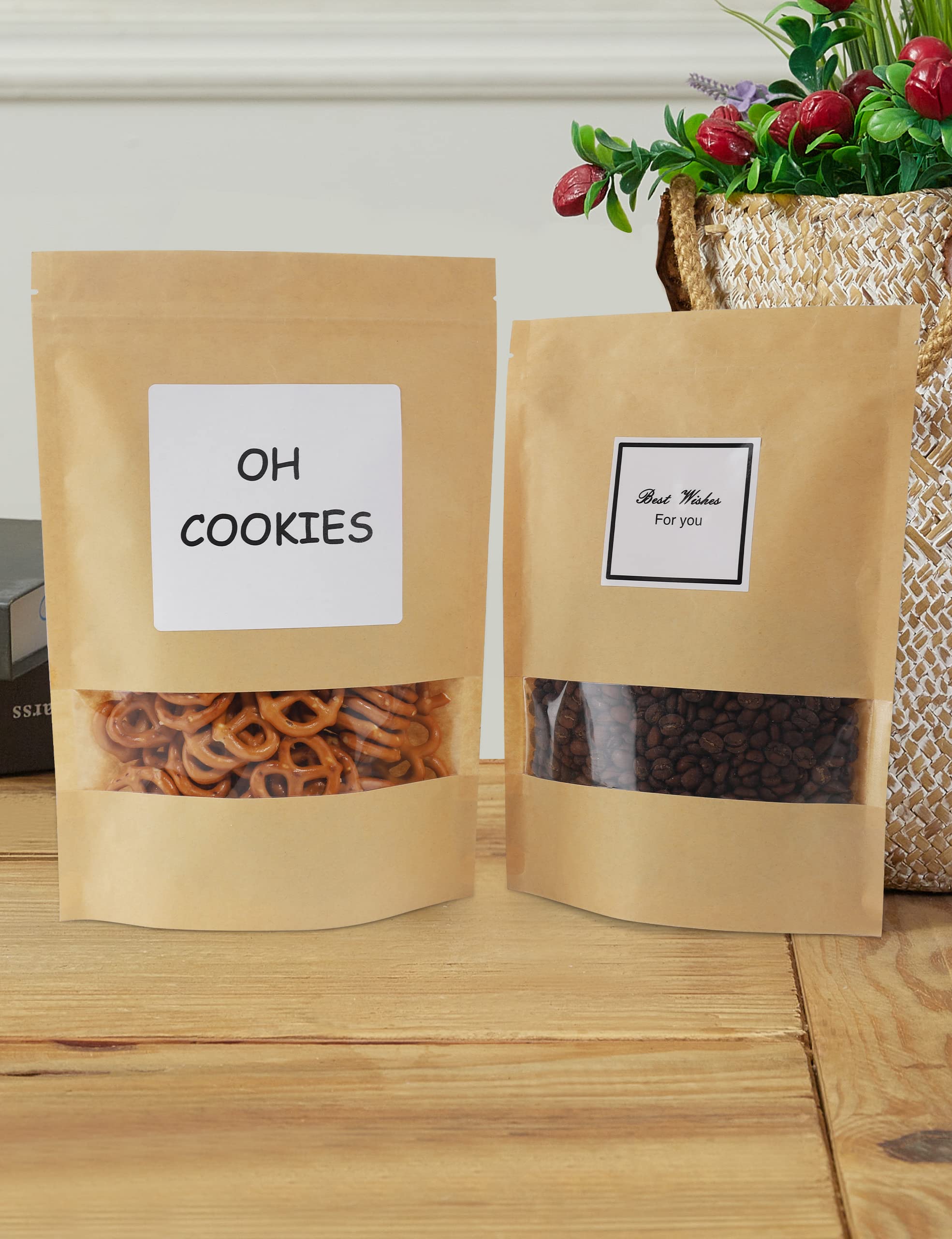 FireKylin 100 Pcs Kraft Paper Bags with Window, 3.5