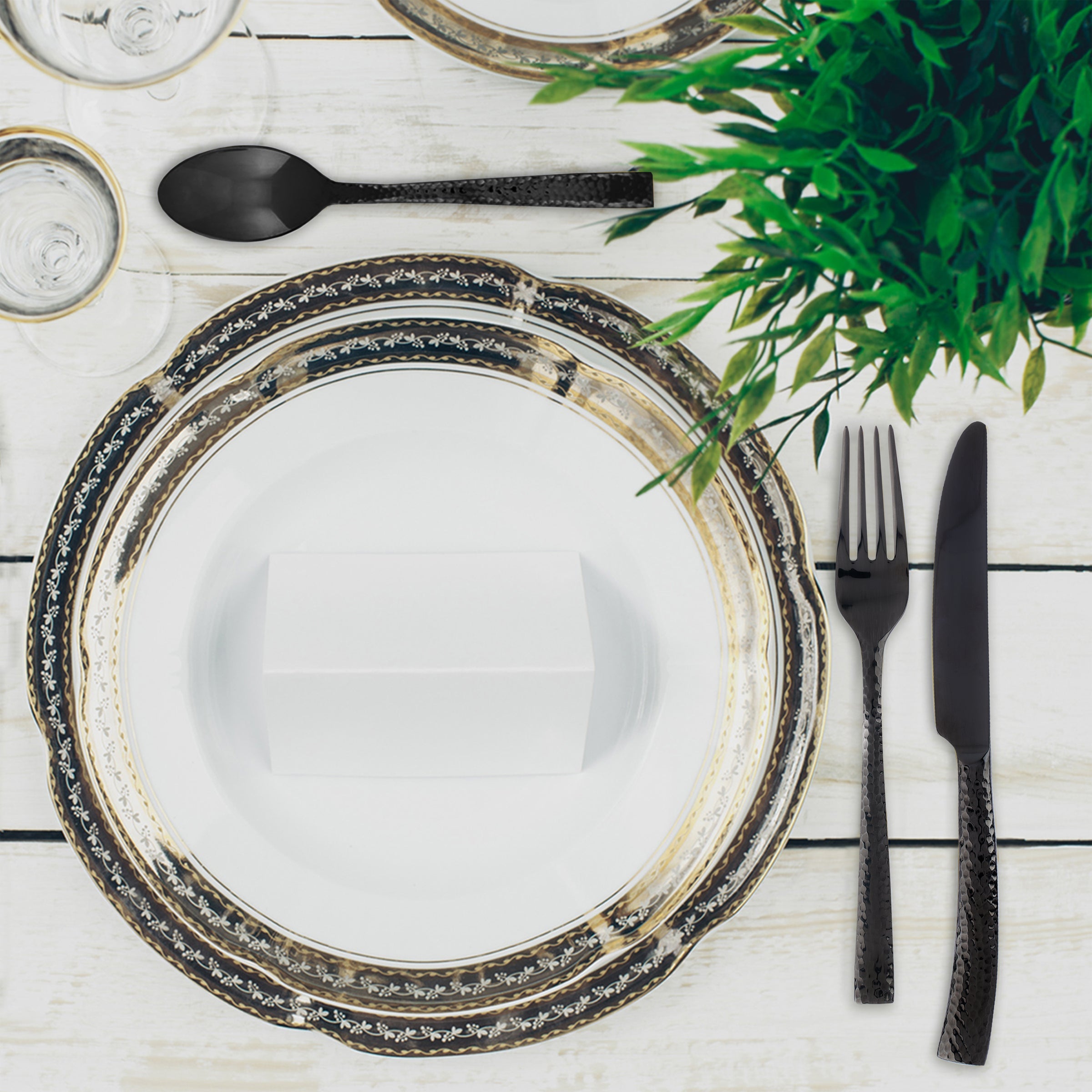 Paris Hammered Gunmetal Titanium 20-Piece Flatware Set - Elegant Dinnerware for Fine Dining, Wedding Gifts & Home Entertaining