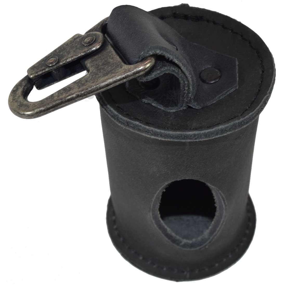Durable Thick Leather Dog Poop Bag Dispenser with Belt Clip - Hide & Drink Stylish Dog Waste Bag Holder for Walking Pets (Charcoal Black) - Perfect for Dog Walkers, Hiking & Outdoor Adventures