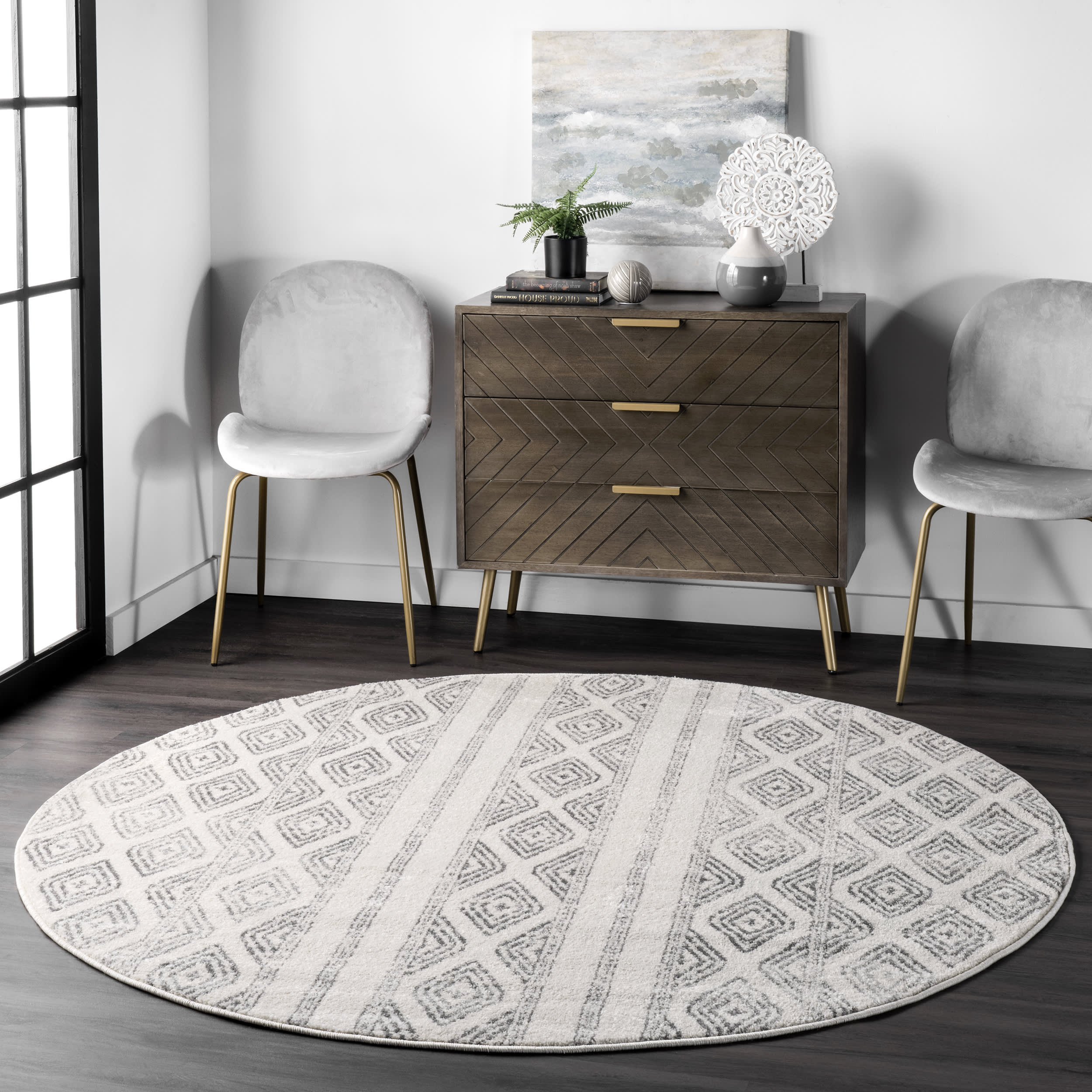 Luxury Banded Bird Eye Diamonds Area Rug - Soft & Durable Grey Carpet for Living Room, Bedroom, Office - Perfect for Home Decor & Modern Interior Design