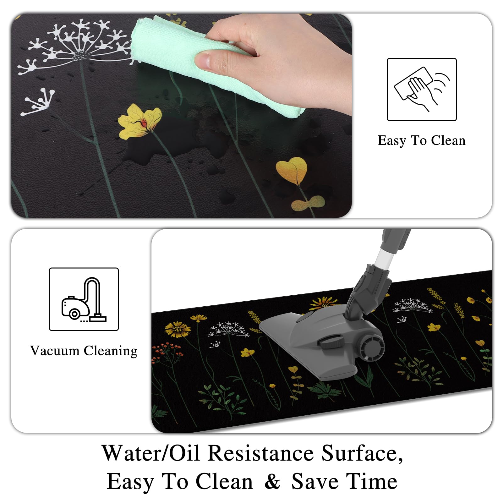 Rempry Non-Slip Kitchen Mat Set - 2 PCS Floral Anti-Fatigue Rugs for Cooking & Cleaning