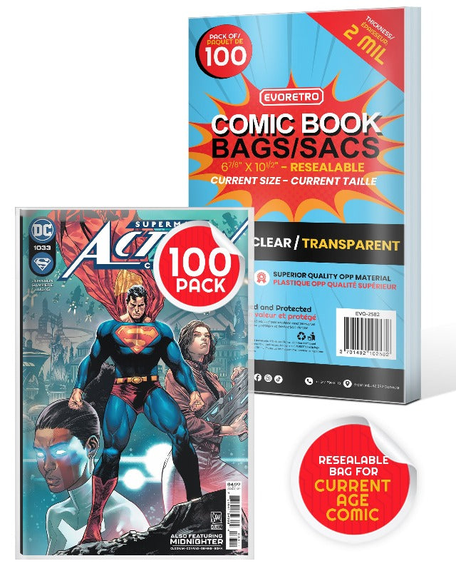 Resealable Comic Book Bags - 2MIL Thickness for Current Age Size Comics - Perfect for Collecting, Storing & Protecting Comic Books