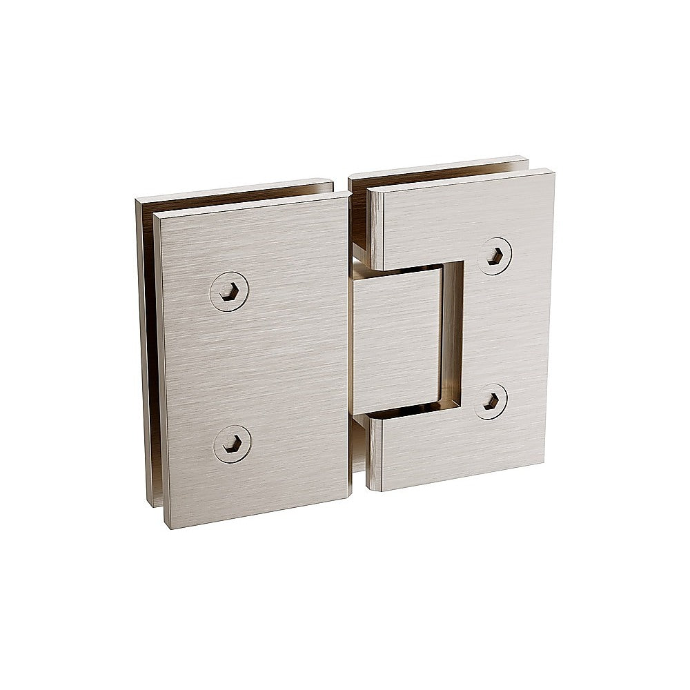 180 Degree Brass Glass to Glass Shower Door Hinge in Nickel Finish - Heavy Duty Bathroom Hardware for Frameless Shower Enclosures & Modern Bathroom Designs