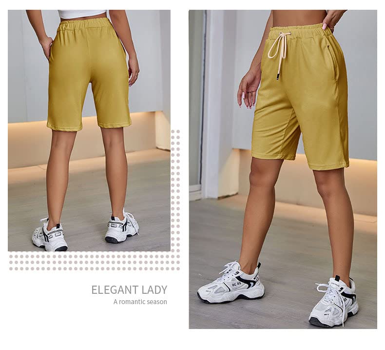 Women's Summer Bermuda Shorts with Pockets - Comfortable Knee-Length Casual Shorts with Drawstring for Workout & Running | Perfect for Gym, Jogging, and Outdoor Activities