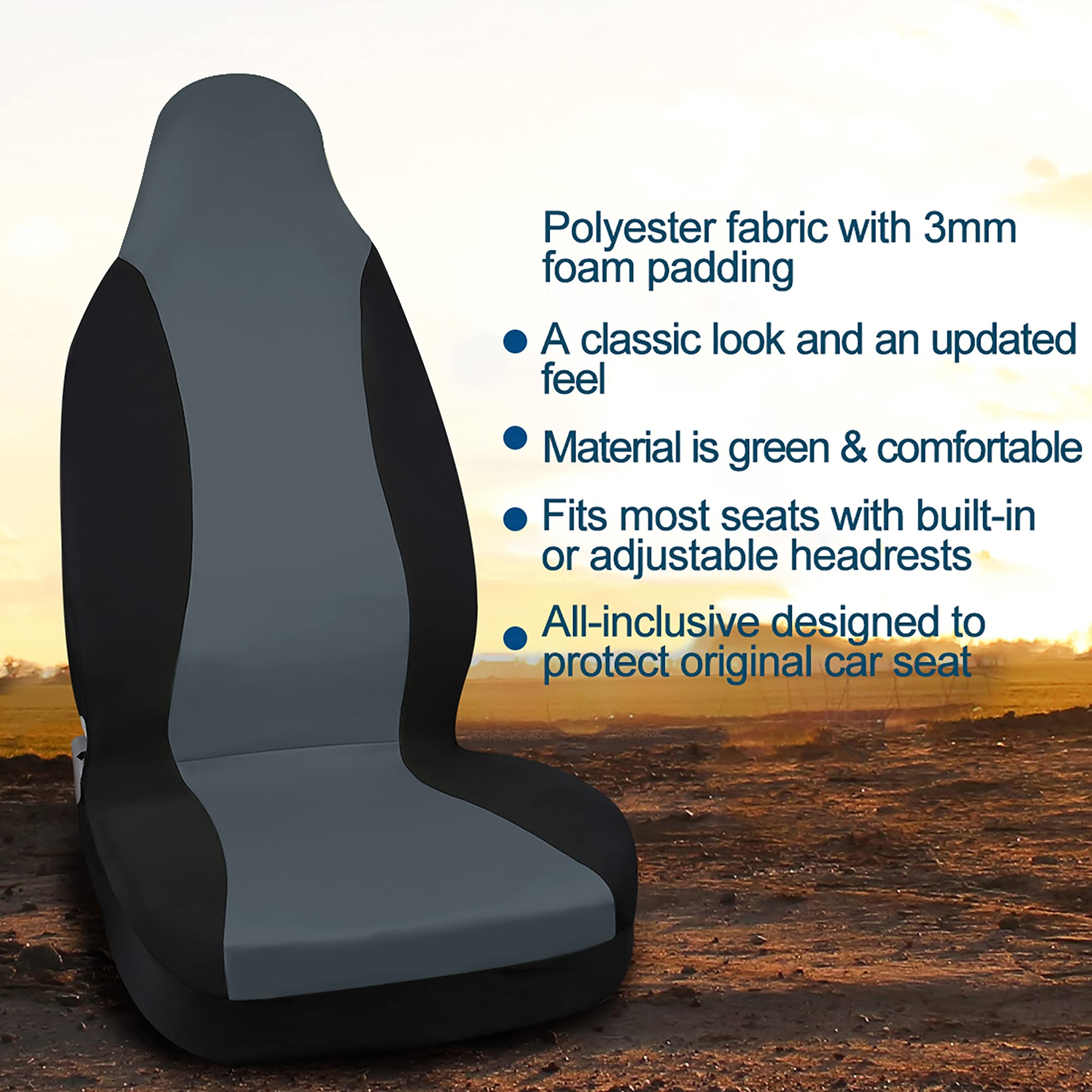 uxcell High Back Bucket Auto Car Seat Cover - Durable Polyester Fabric, Gray - Universal Fit for Cars, Trucks & SUVs - Protects Seats from Wear, Spills & Pets