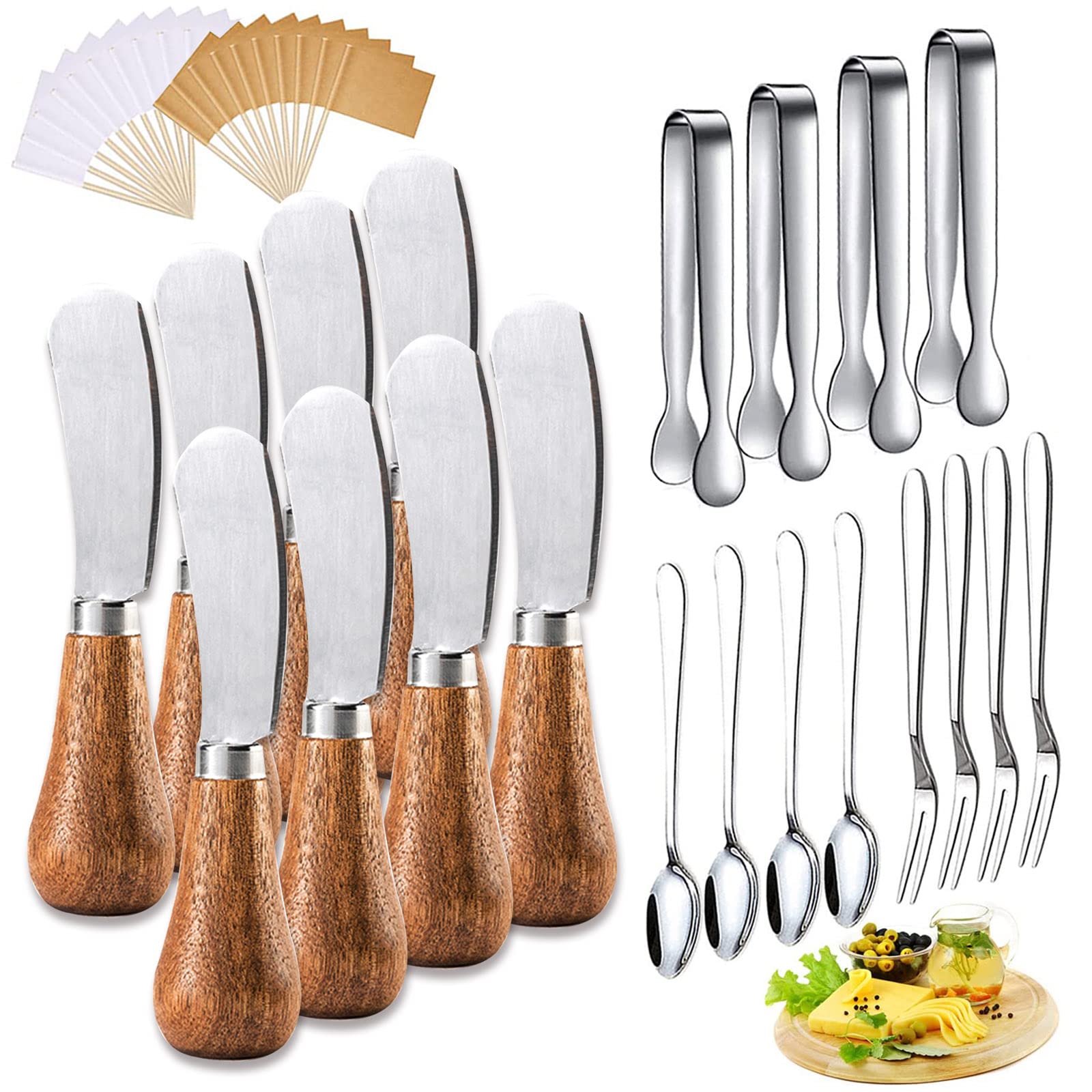 Stainless Steel Cheese Butter Spreader Knives Set with Wooden Handle - Charcuterie Board Accessories for Cheese Platter, Charcuterie, Party Serving & Gourmet Food Presentation