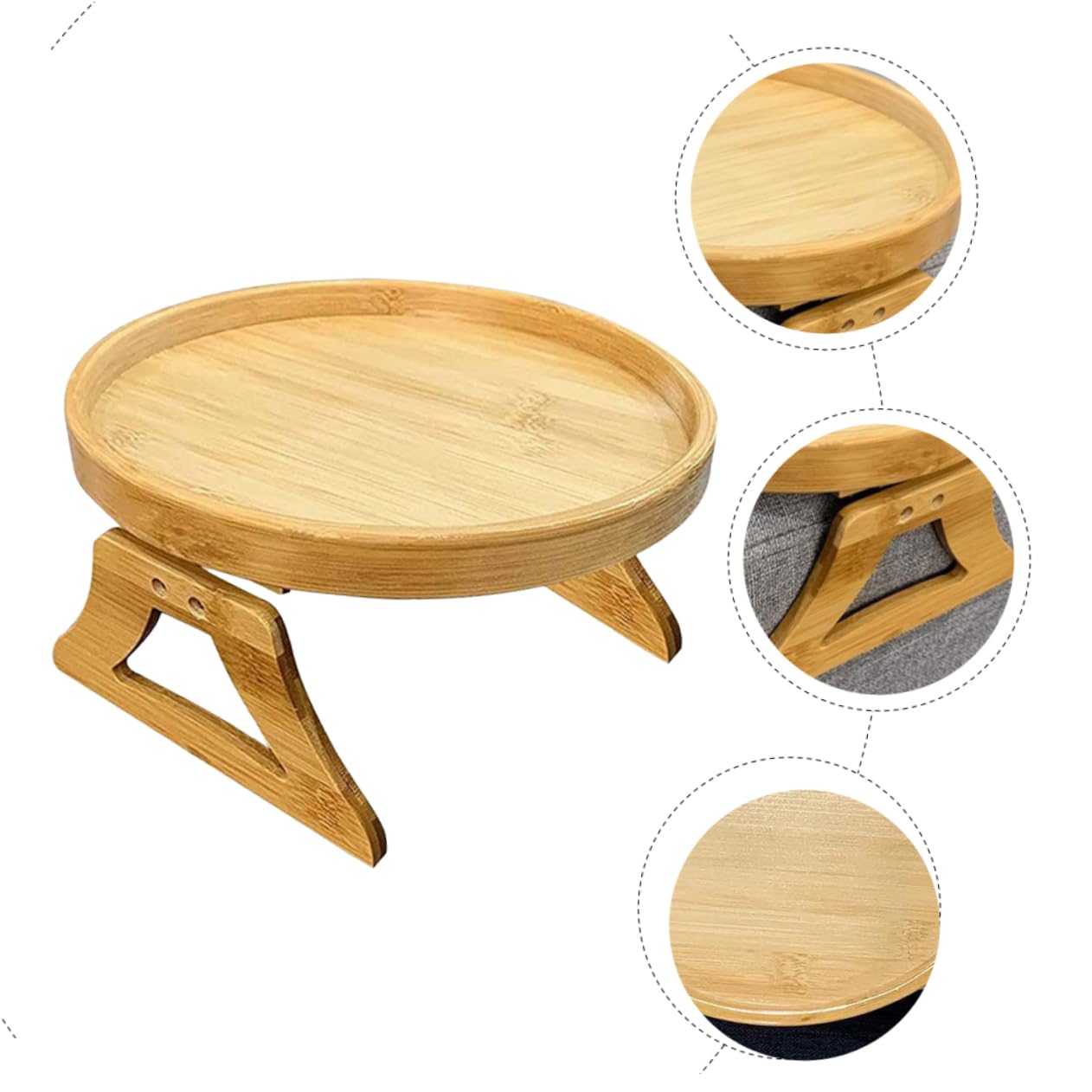 Foldable Wooden Sofa Armrest Tray - Clip On Couch Table for Drinks, Snacks & Remote Control - Compact Design for Living Room, Bedroom & Office Use