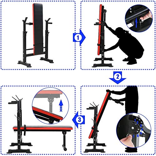 Adjustable Weight Bench for Full Body Workout - Olympic Folding Barbell Rack Stand with Anti-Slip Design | Space-Saving & Multifunctional Home Gym Equipment for Strength Training & Fitness