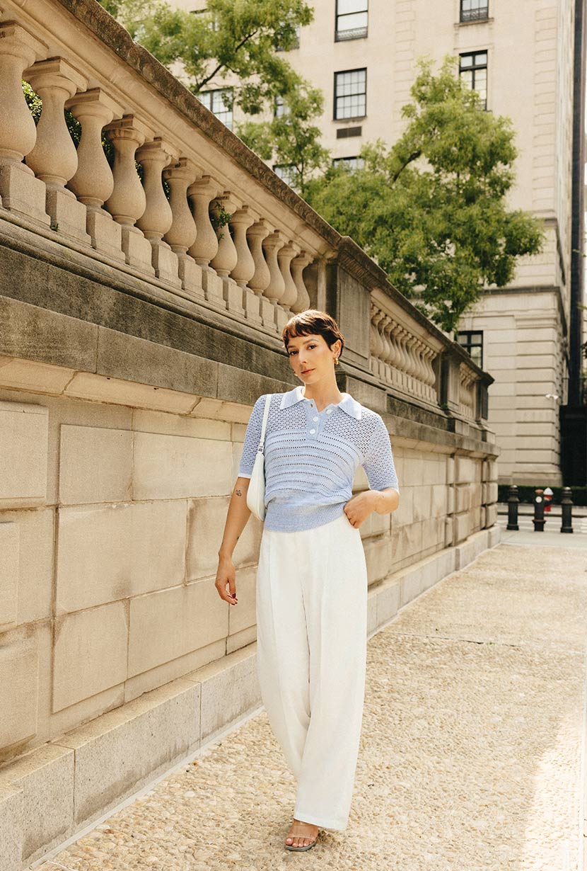 Soft & Comfortable Shea Cotton Blend Knit Top for Women - Breathable Sky Blue Casual Shirt - Perfect for Everyday Wear, Office & Weekend Outings