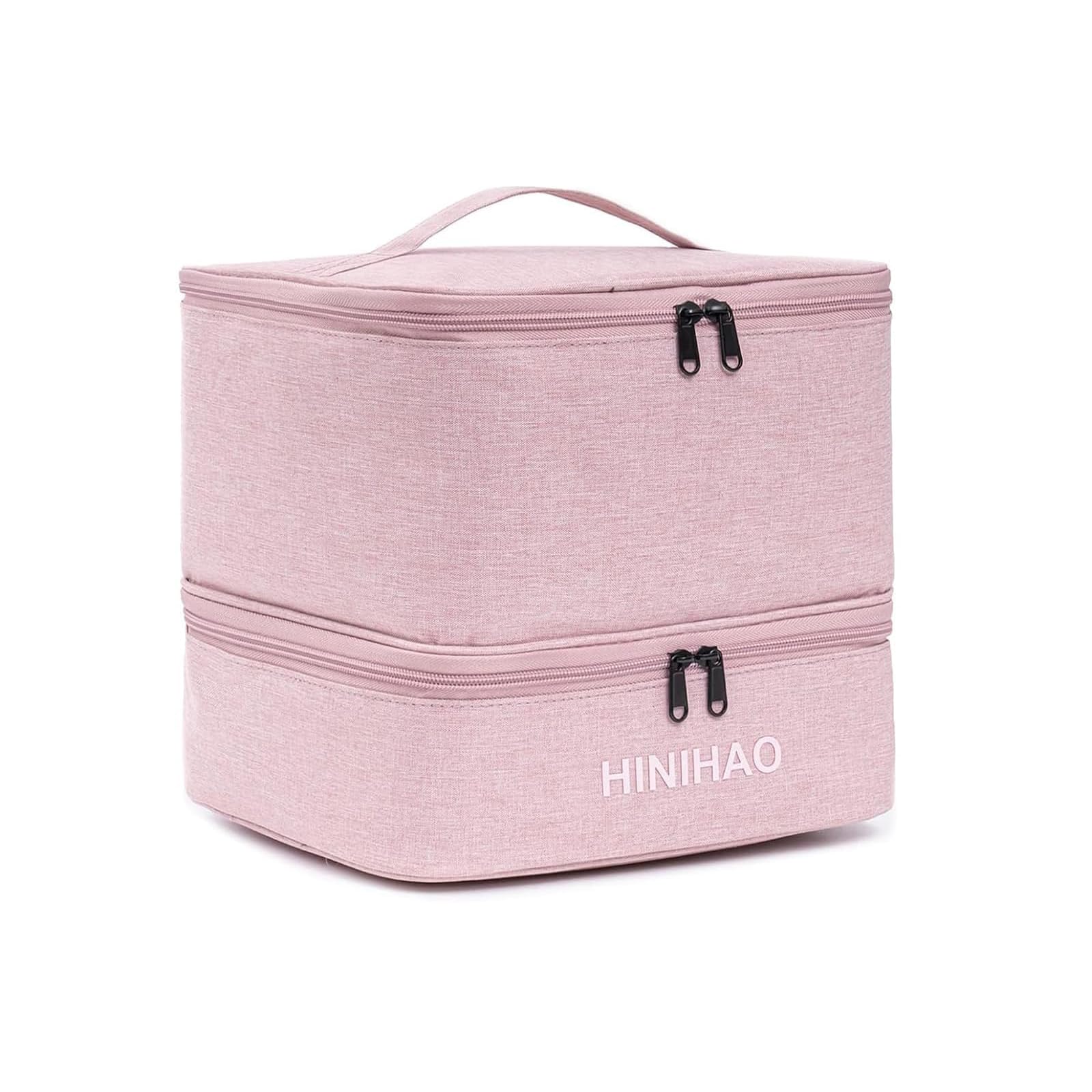 Large Pink Makeup Bag with Handle & Adjustable Dividers - Double Layer Travel Cosmetic Organizer for Brushes & Cosmetics | Perfect for Travel, Home Storage & On-the-Go Touch Ups