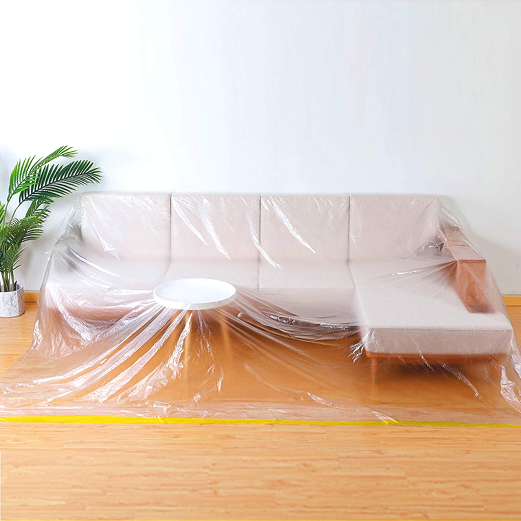 12ft Waterproof Plastic Sofa Cover for Sectional L-Shaped Couches - Clear Furniture Protector for Moving & Home Use - Extra Large 146