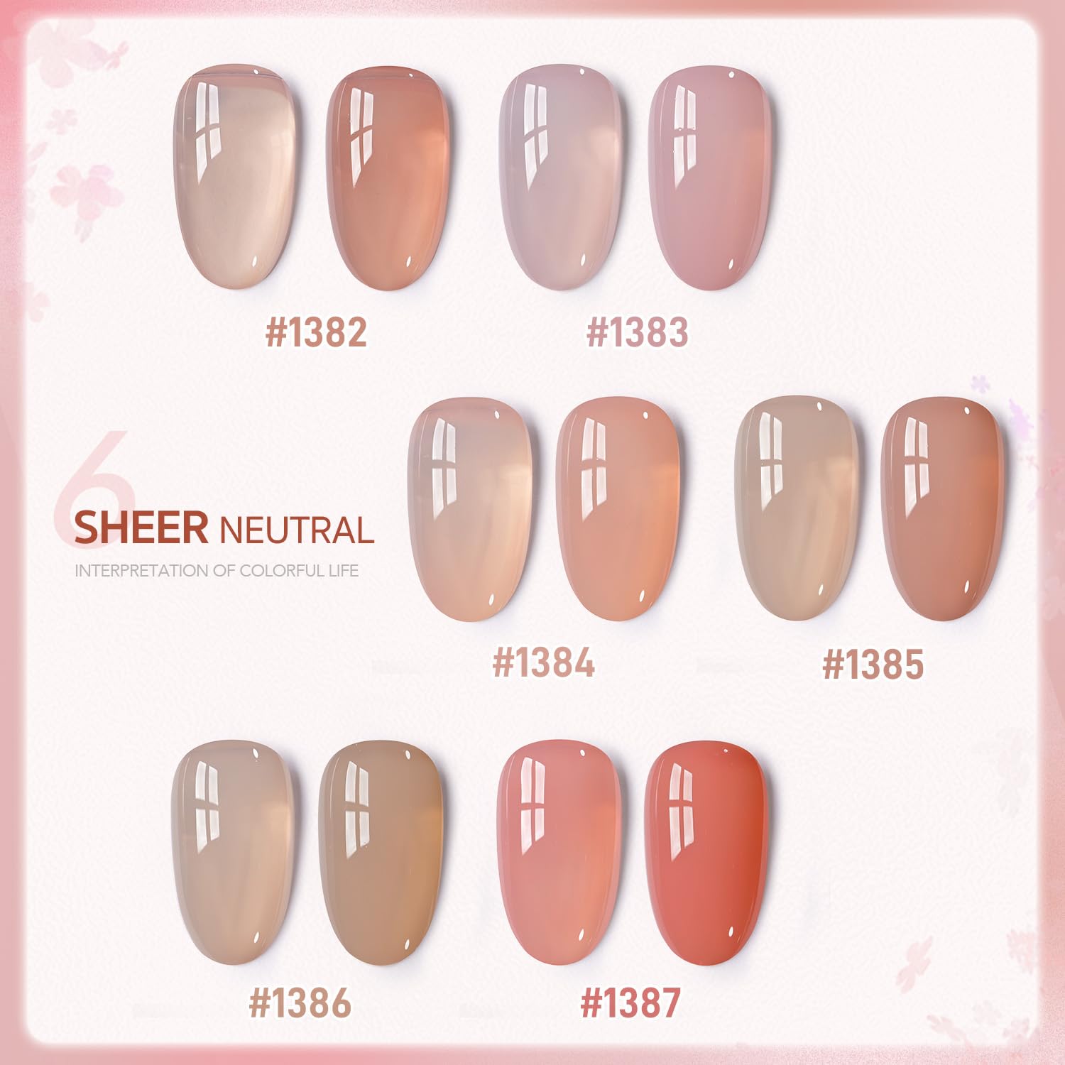 GAOY Sheer Nude Pink Gel Nail Polish Set - 6 Neutral Colors for Brown Skin Tones | Soak Off UV Light Cure Gel Polish Kit | Salon & DIY Nail Art at Home | Perfect for Weddings, Parties & Everyday Wear