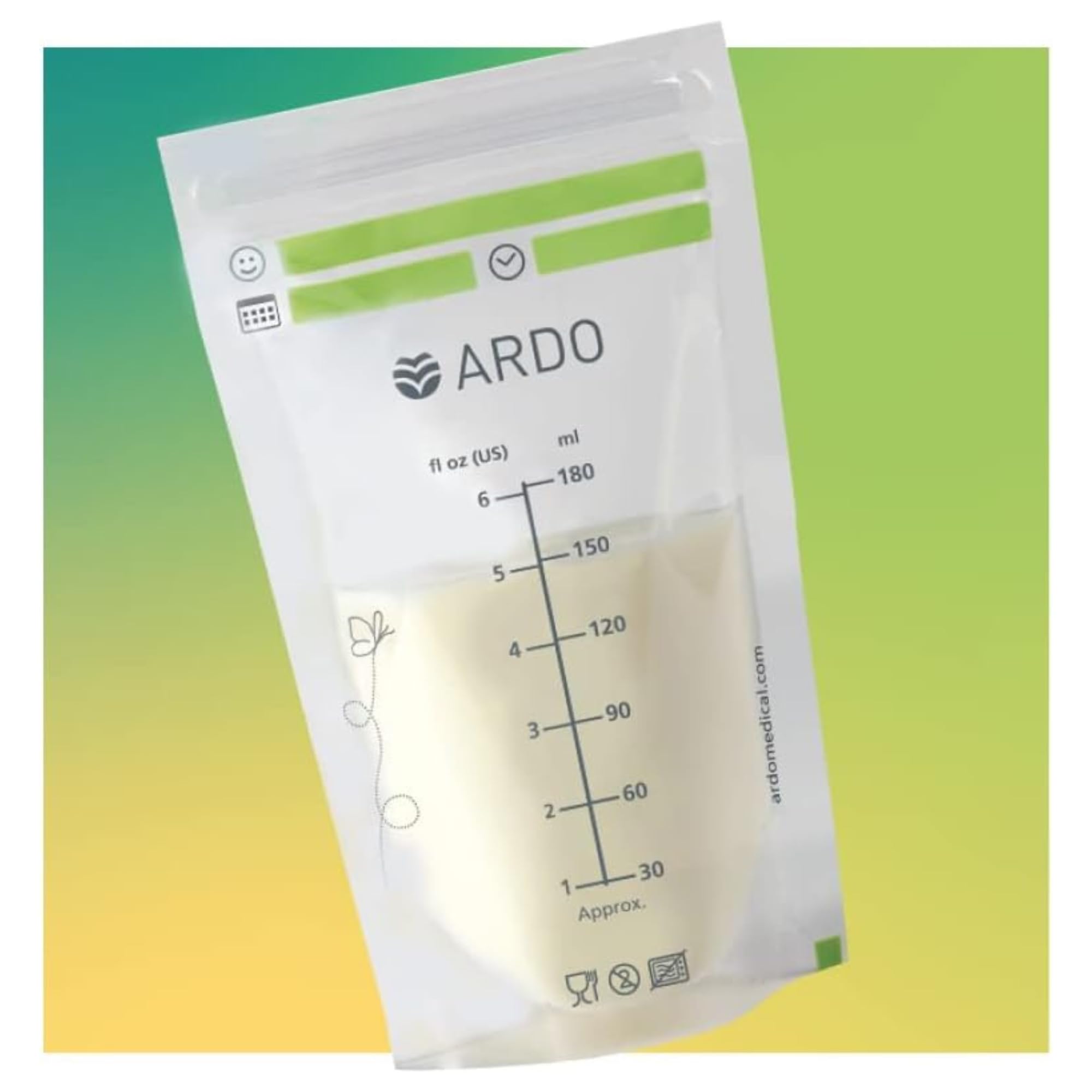 Ardo Easy Store 180ml Breast Milk Storage Bags - 25 Pre-Sterilized Disposable Freezer Bags for Refrigerator & Freezer Storage | BPA-Free, Leak-Proof with Double Zipper | Perfect for Pumping, Storing & Organizing Breast Milk (180ml, 25 Count)