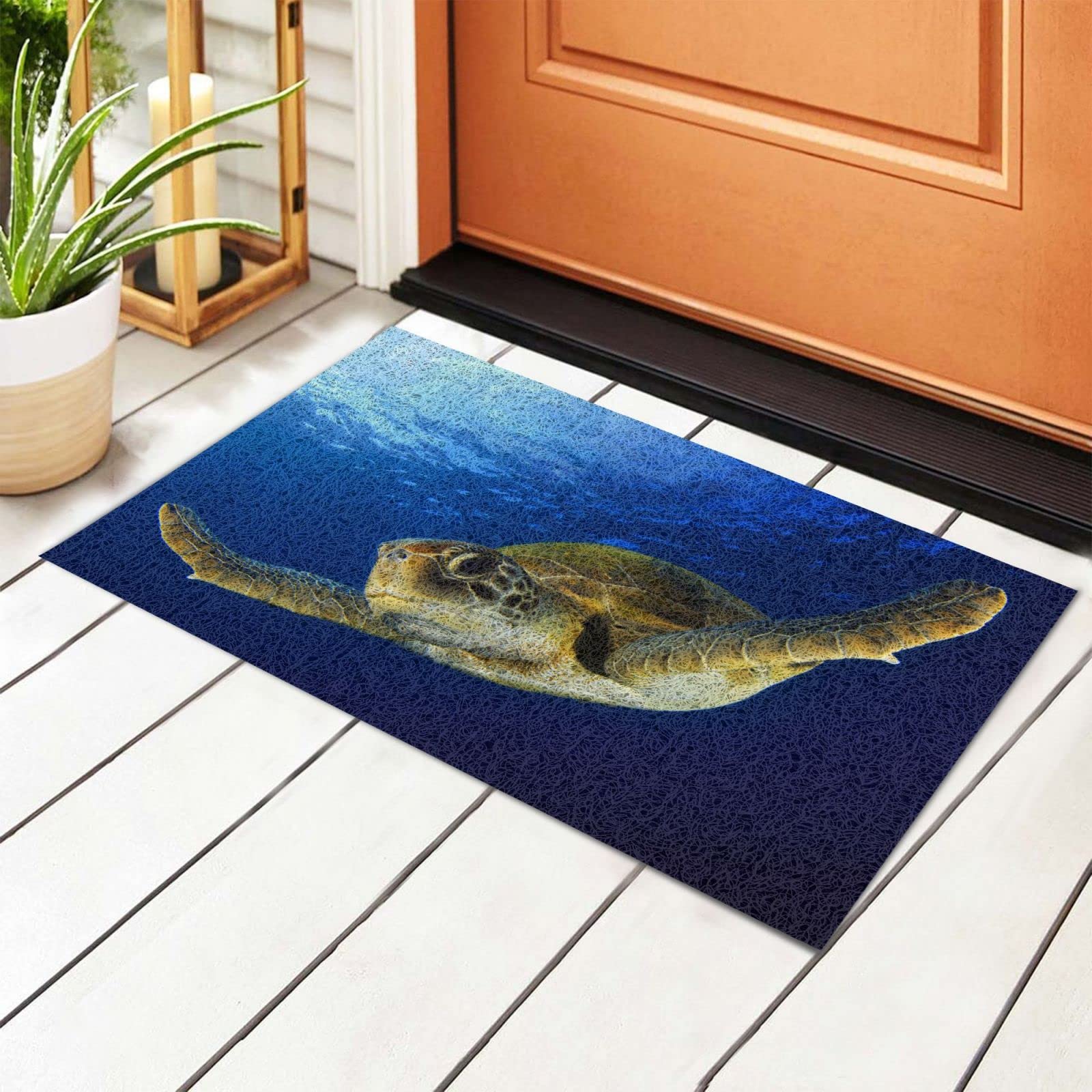 BoeHiop Turtle in The Sea Welcome Doormat - Non-Slip Absorbent Rug for Indoor/Outdoor Use - Personalized Front Door Mat Home Decor - Perfect for Beach House, Porch, Entryway & Patio