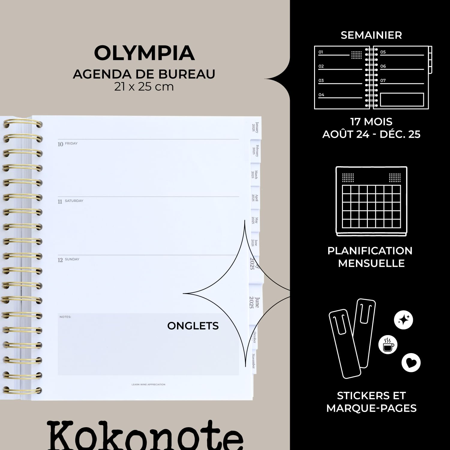 Kokonote 2025 Weekly & Monthly Planner - Spiral Bound Large Format Marble Design | Perfect for Work, School, and Personal Organization | 2025 Planner Calendar for Professionals & Students