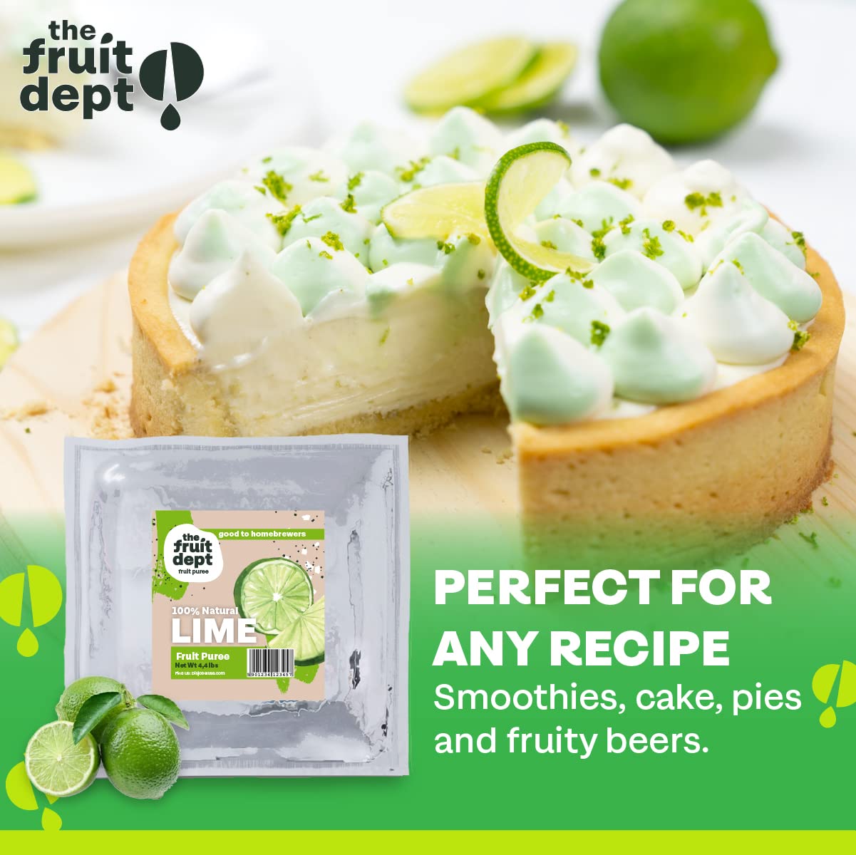 Premium Aseptic Lime Fruit Puree - 4.4 Lb Bulk Pack for Smoothies, Baking & Cocktails | Natural, No Preservatives | Commercial & Home Use