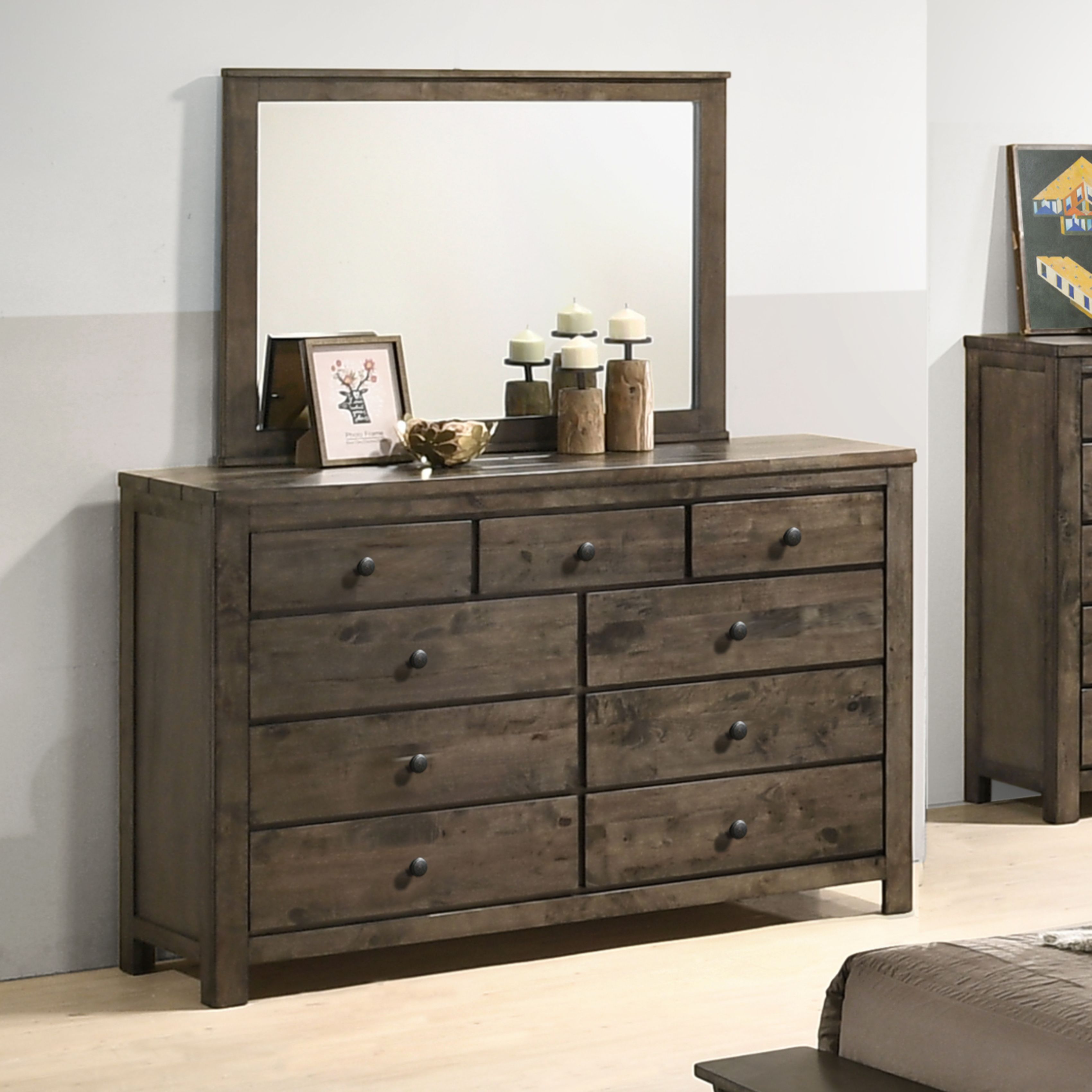 **Pavita Weathered Distressed Dresser and Mirror Set - Vintage Farmhouse Bedroom Furniture with Mirror - Perfect for Rustic Home Decor & Bedroom Storage**