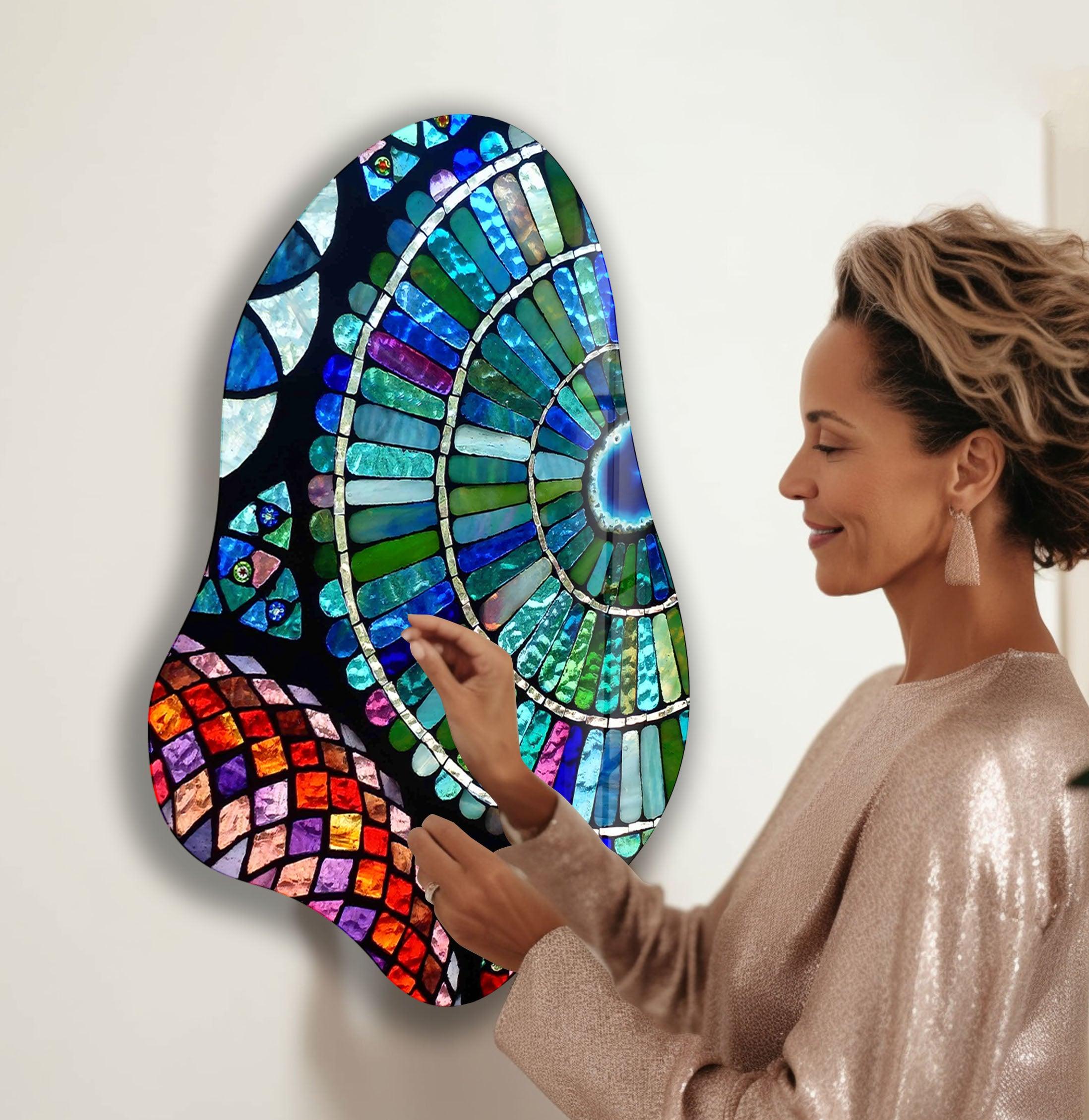 Blue Mosaic Glass Wall Art Decor - Handmade Modern Home Decor for Living Room, Bedroom & Office
