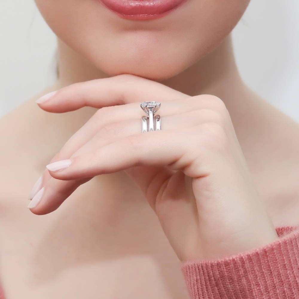 BERRICLE Sterling Silver Solitaire Wedding & Engagement Ring Set - 2 Carat Round Cut Cubic Zirconia CZ for Women, Rhodium Plated (Sizes 4-10) - Perfect for Proposals, Anniversaries & Special Occasions